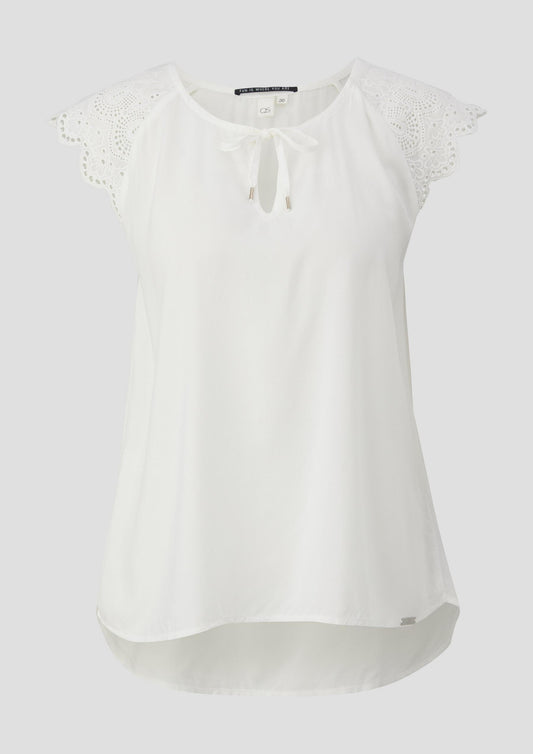 QS - Blusentop mit Broderie Anglaise - Farbe: creme