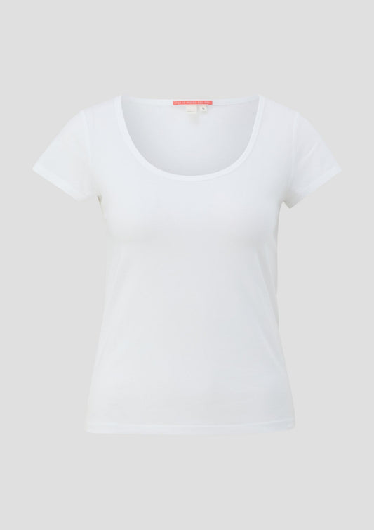 QS - T-Shirt mit U-Ausschnitt - Farbe: weiß