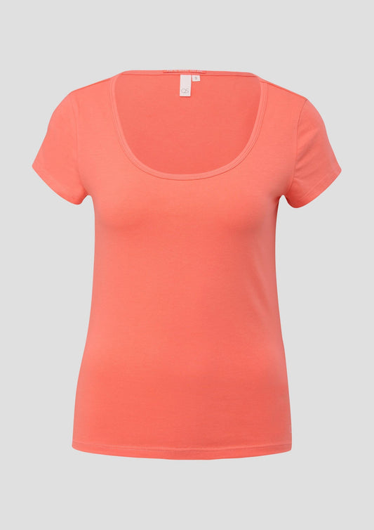QS - T-Shirt mit U-Ausschnitt - Farbe: koralle