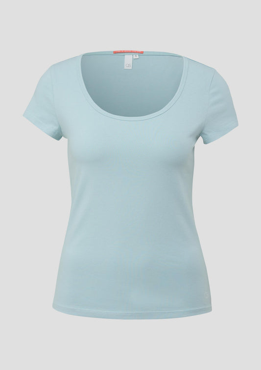 QS - T-Shirt mit U-Ausschnitt - Farbe: helles türkis