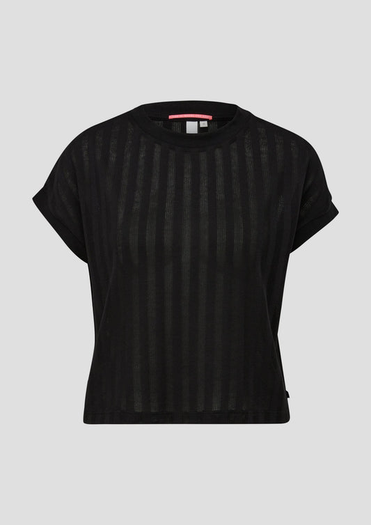 QS - T-Shirt mit Musterstruktur - Farbe: schwarz