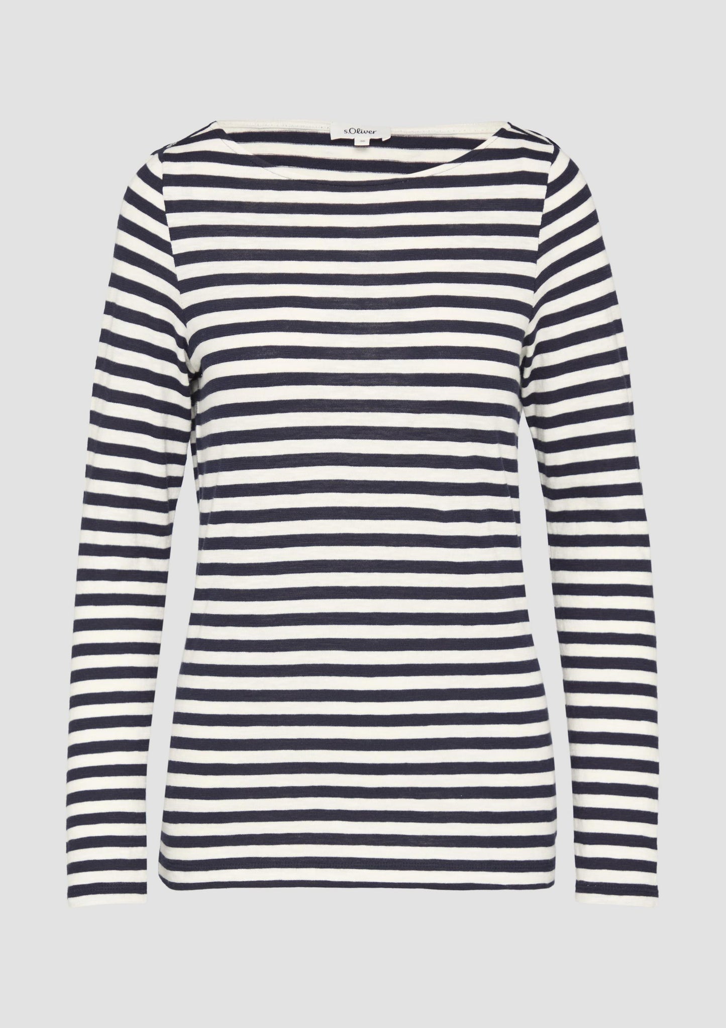 s.Oliver - Geringeltes Langarmshirt aus Flammgarn mit U-Boot-Ausschnitt - Farbe: navy