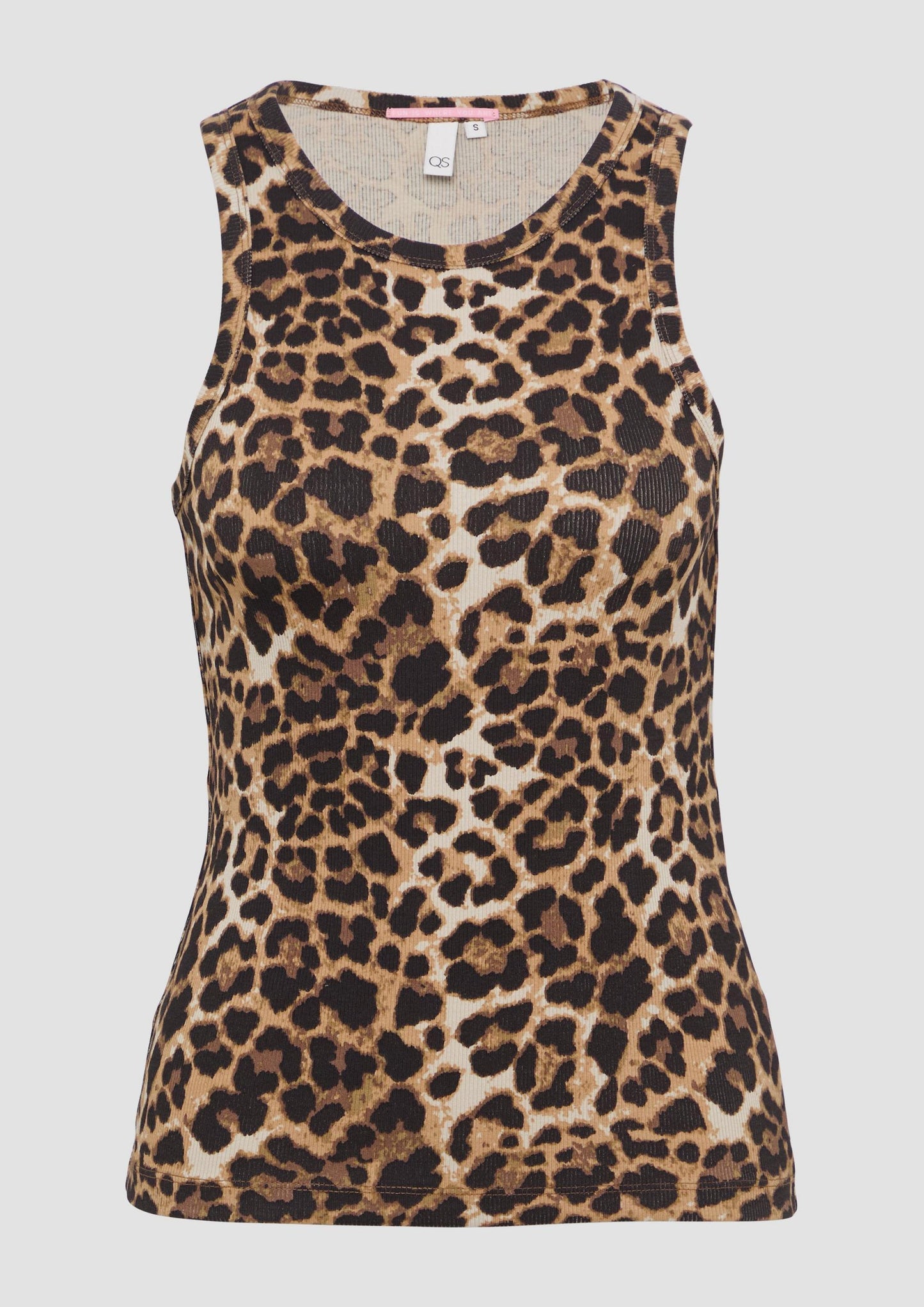 QS - Geripptes Tanktop mit All-over-Print - Farbe: schwarz
