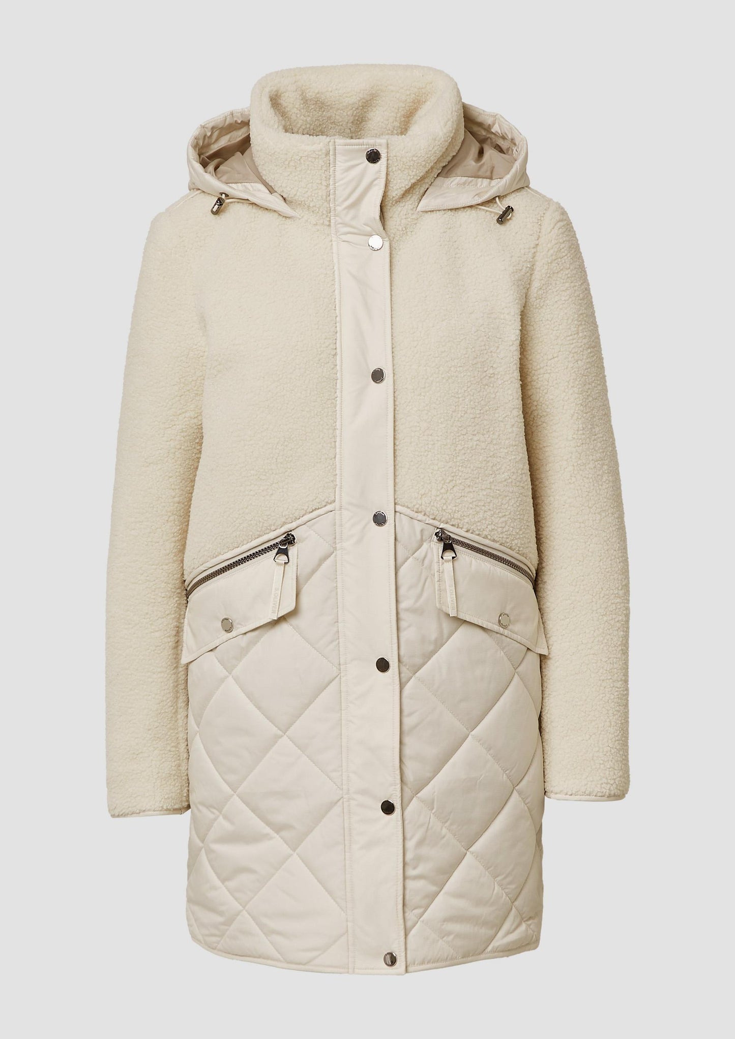 s.Oliver - Kurzer Teddymantel im Fabricmix - Farbe: helles beige