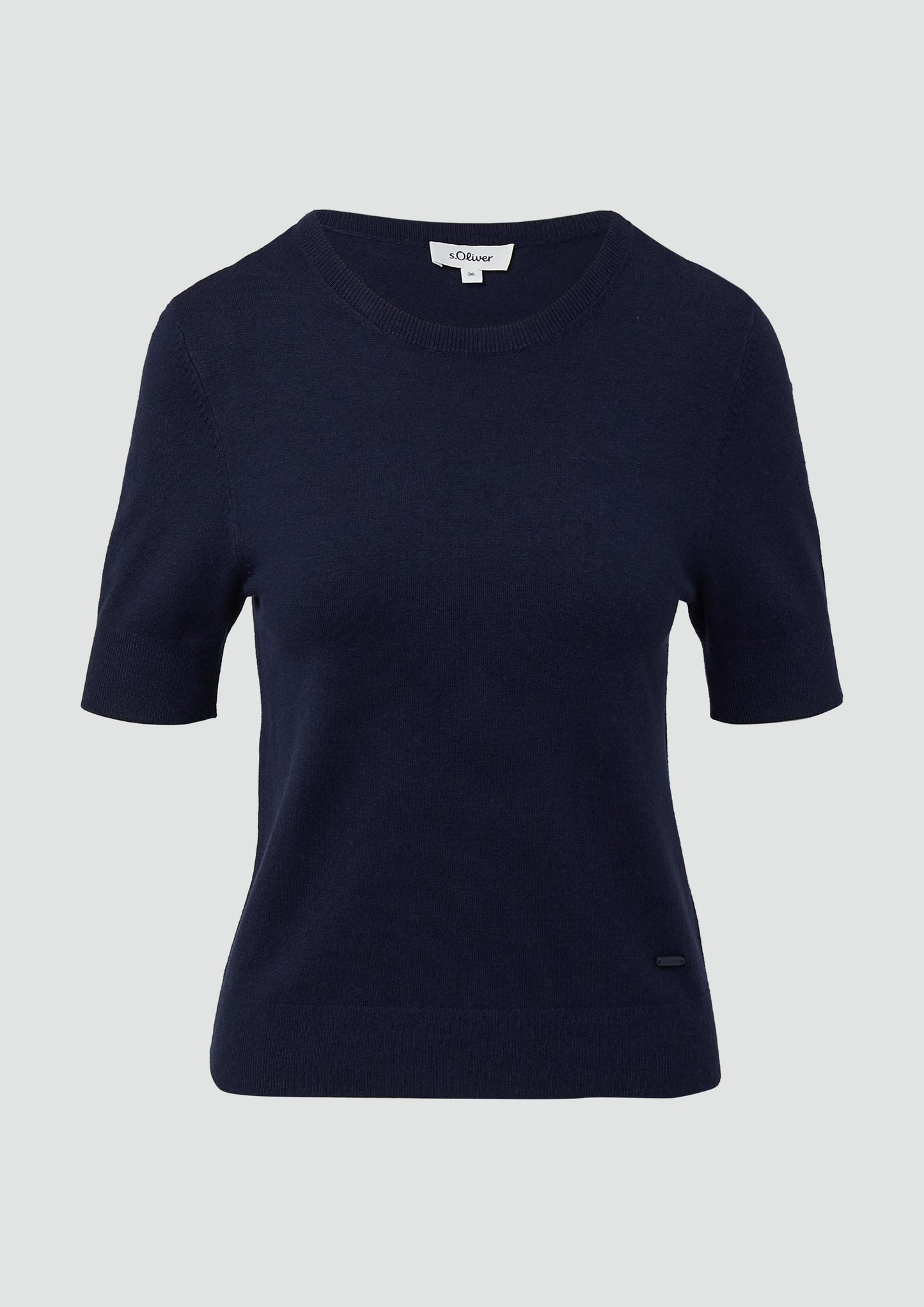 s.Oliver - Kurzärmeliger Strickpullover mit Rippbündchen im Slim Fit - Farbe: navy