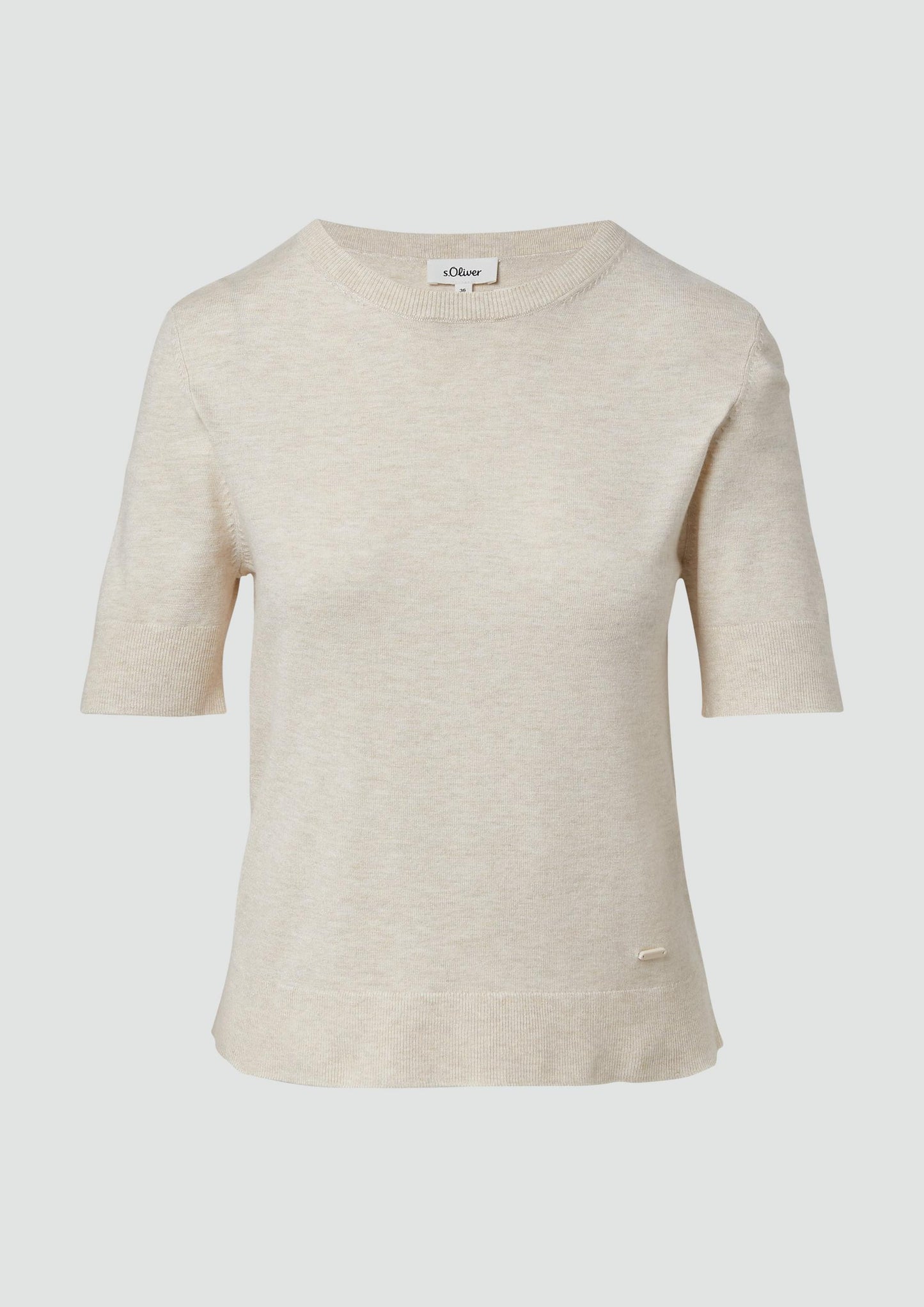 s.Oliver - Kurzärmeliger Strickpullover mit Rippbündchen im Slim Fit - Farbe: beige
