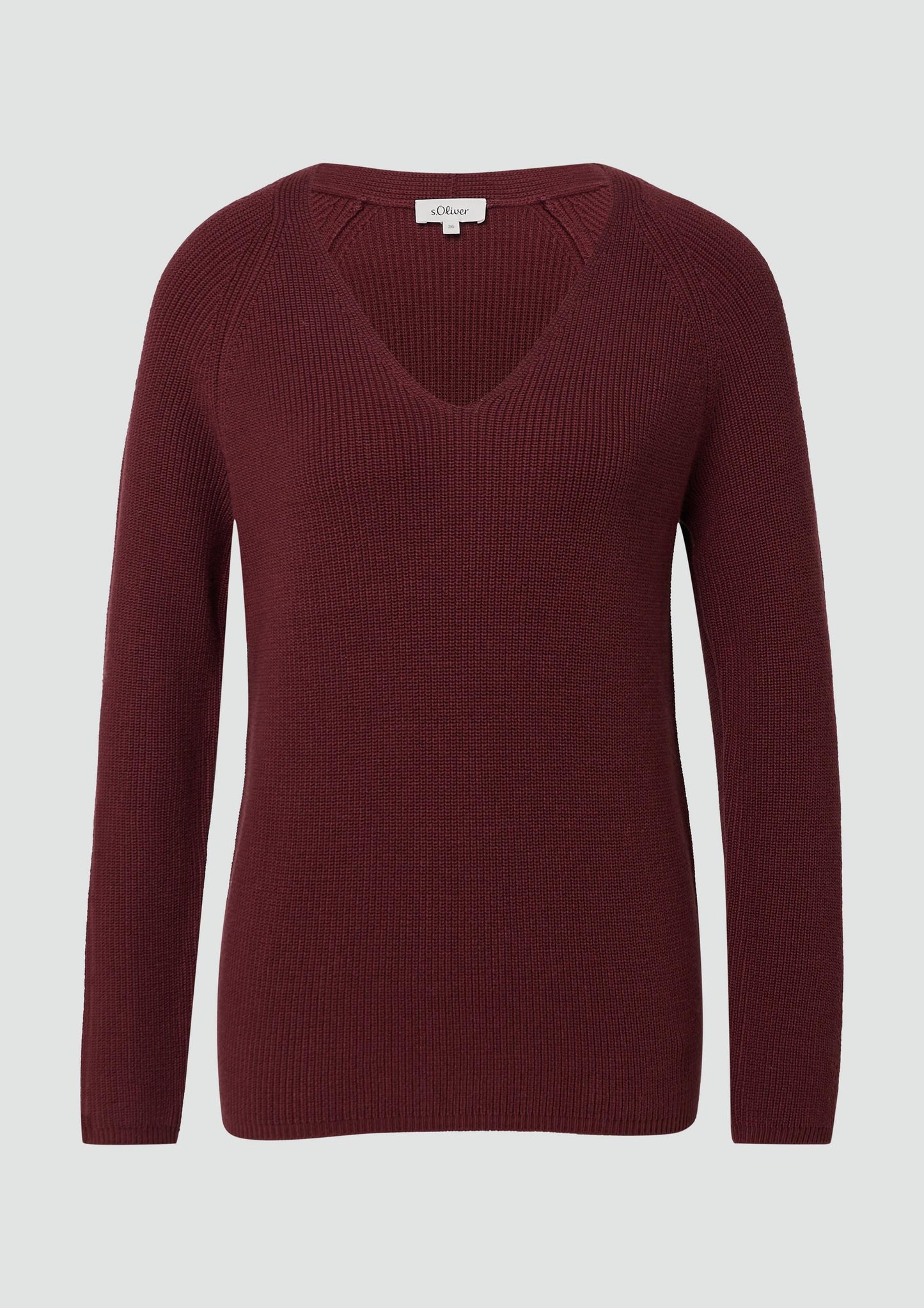 s.Oliver - Strickpullover aus Baumwollmix mit V-Ausschnitt - Farbe: bordeaux