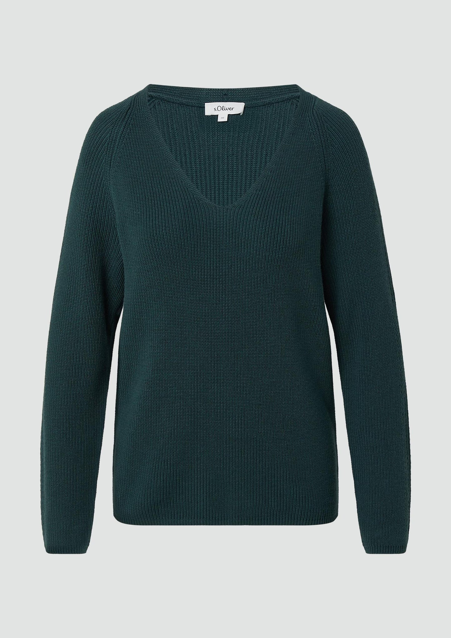 s.Oliver - Strickpullover aus Baumwollmix mit V-Ausschnitt - Farbe: tannengruen