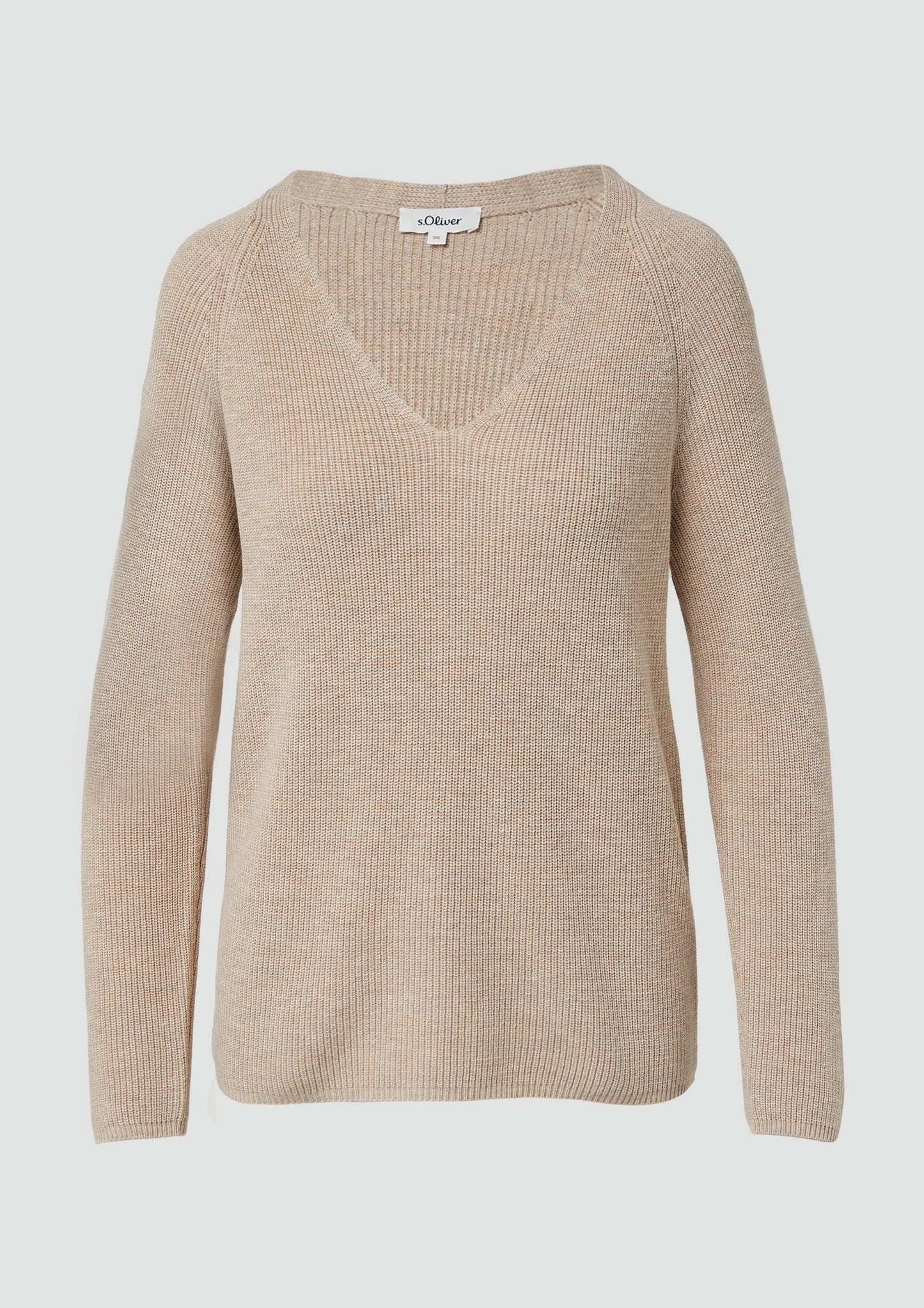 s.Oliver - Strickpullover aus Baumwollmix mit V-Ausschnitt - Farbe: beige