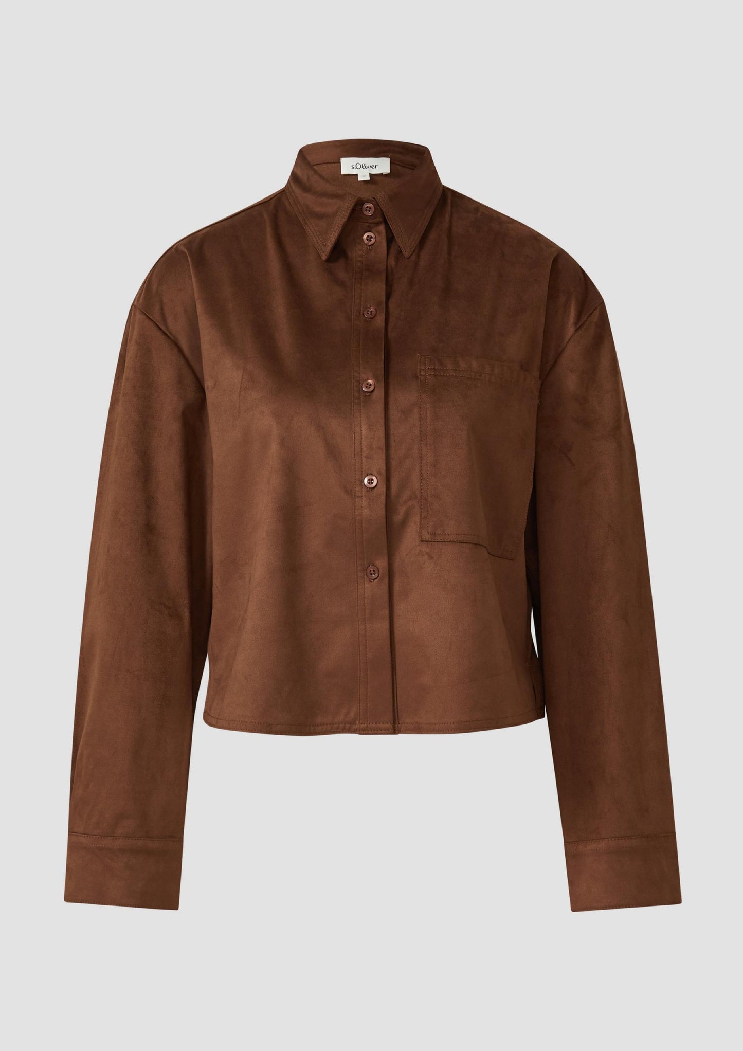 s.Oliver - Verkürzte Hemdbluse in Velours-Optik - Farbe: Braun