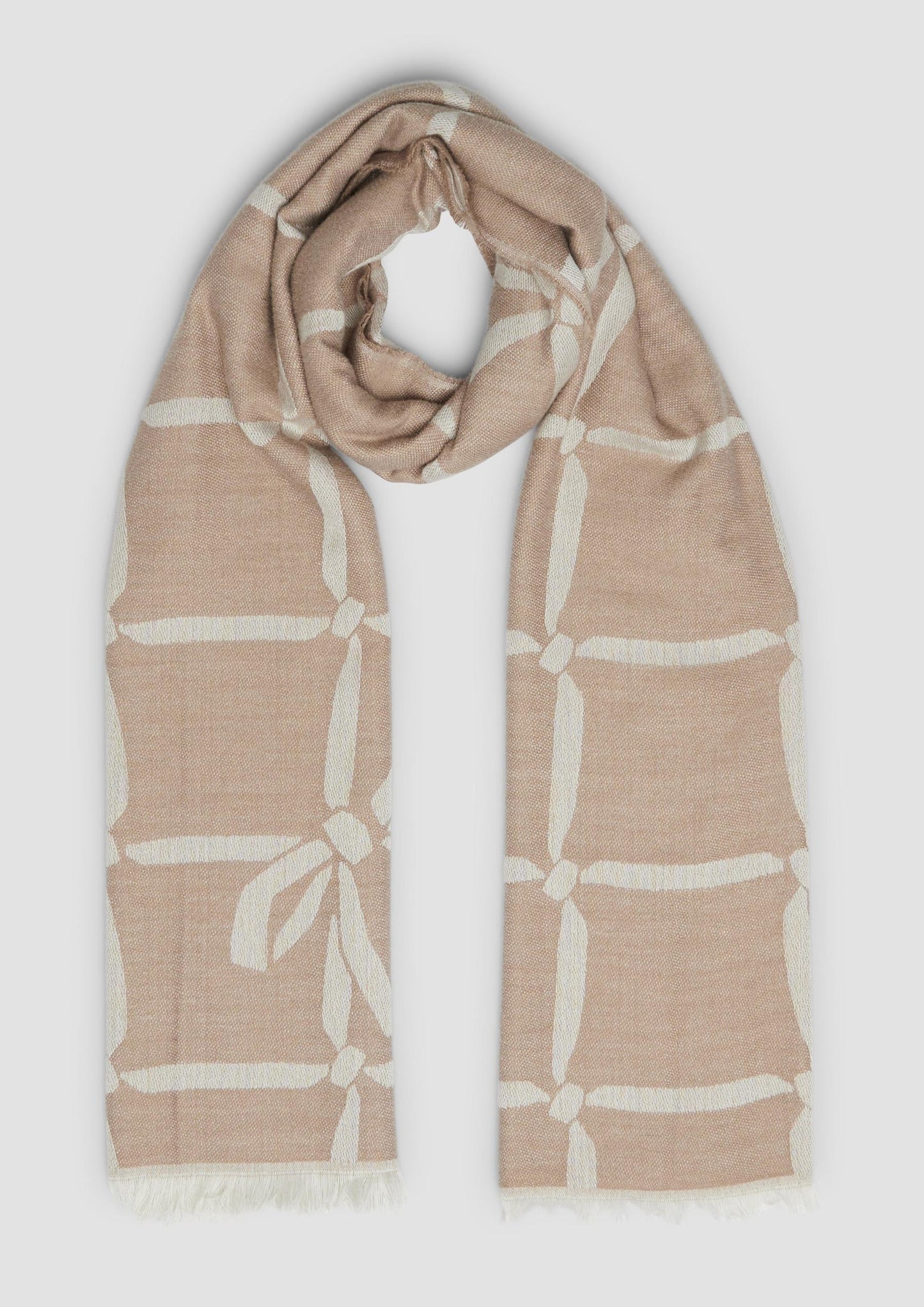 s.Oliver - Schal mit Fransen und Artwork - Farbe: Hellbraun