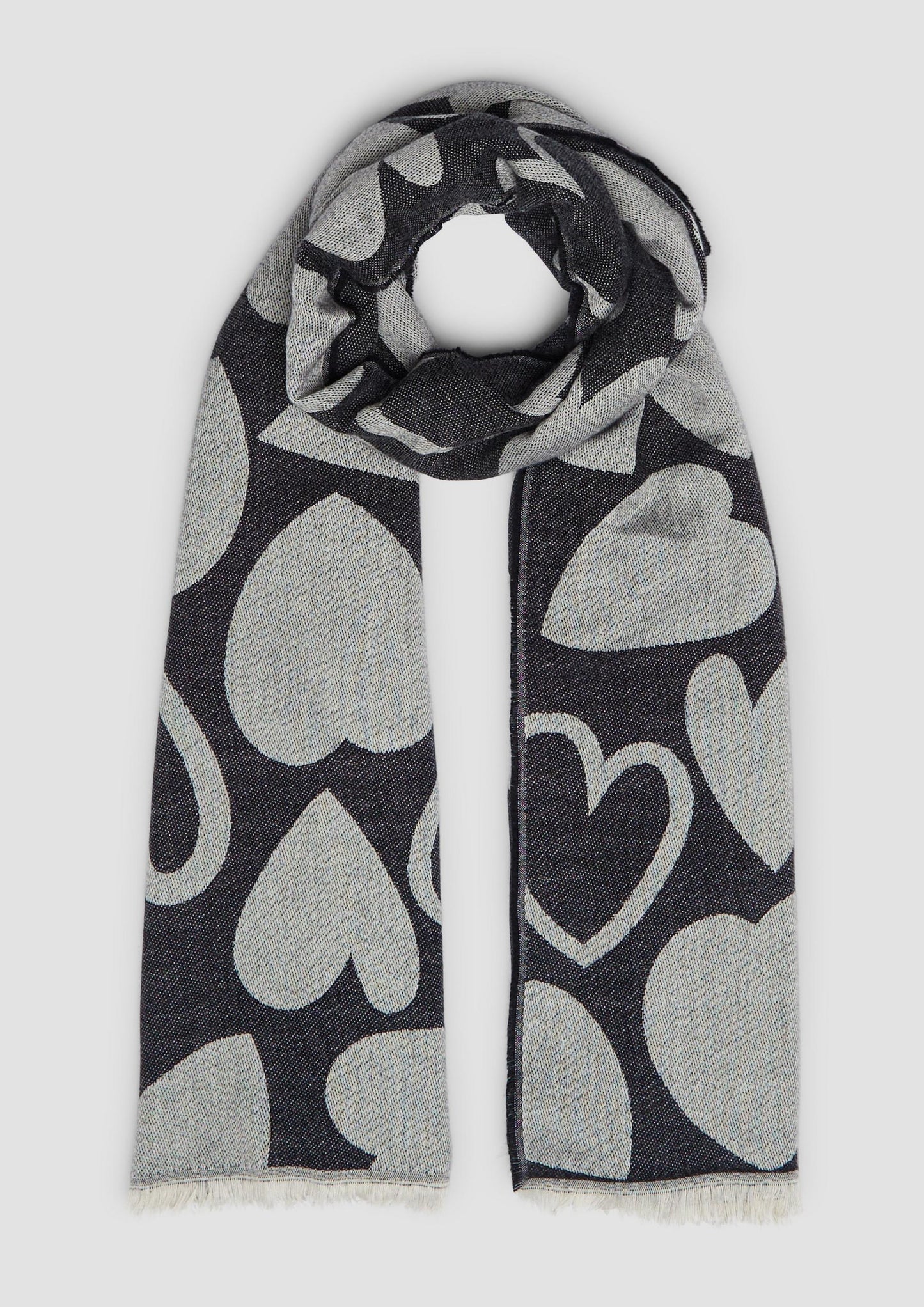 s.Oliver - Schal mit Fransen und Artwork - Farbe: Schwarz