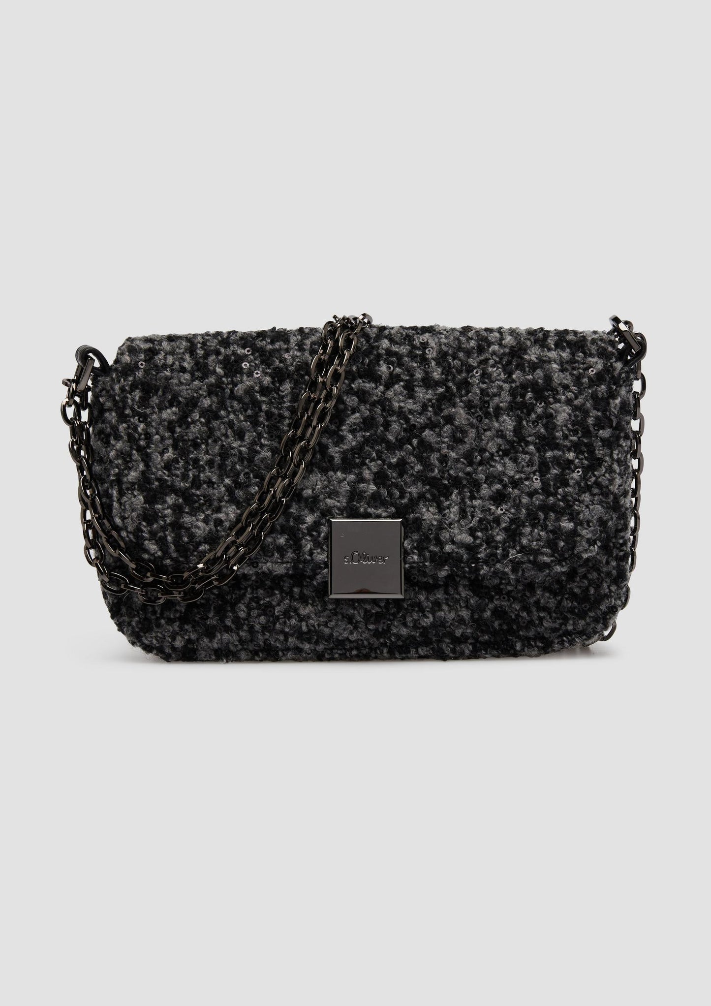 s.Oliver - Clutch mit Schulterkette in Bouclé-Oberfläche - Farbe: Dunkelgrau