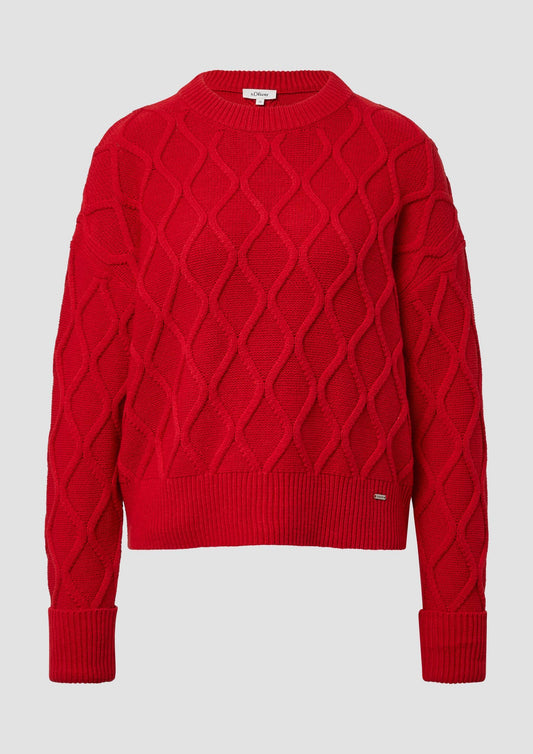 s.Oliver - Pullover im Relaxed Fit mit Zopfmuster - Farbe: Rot