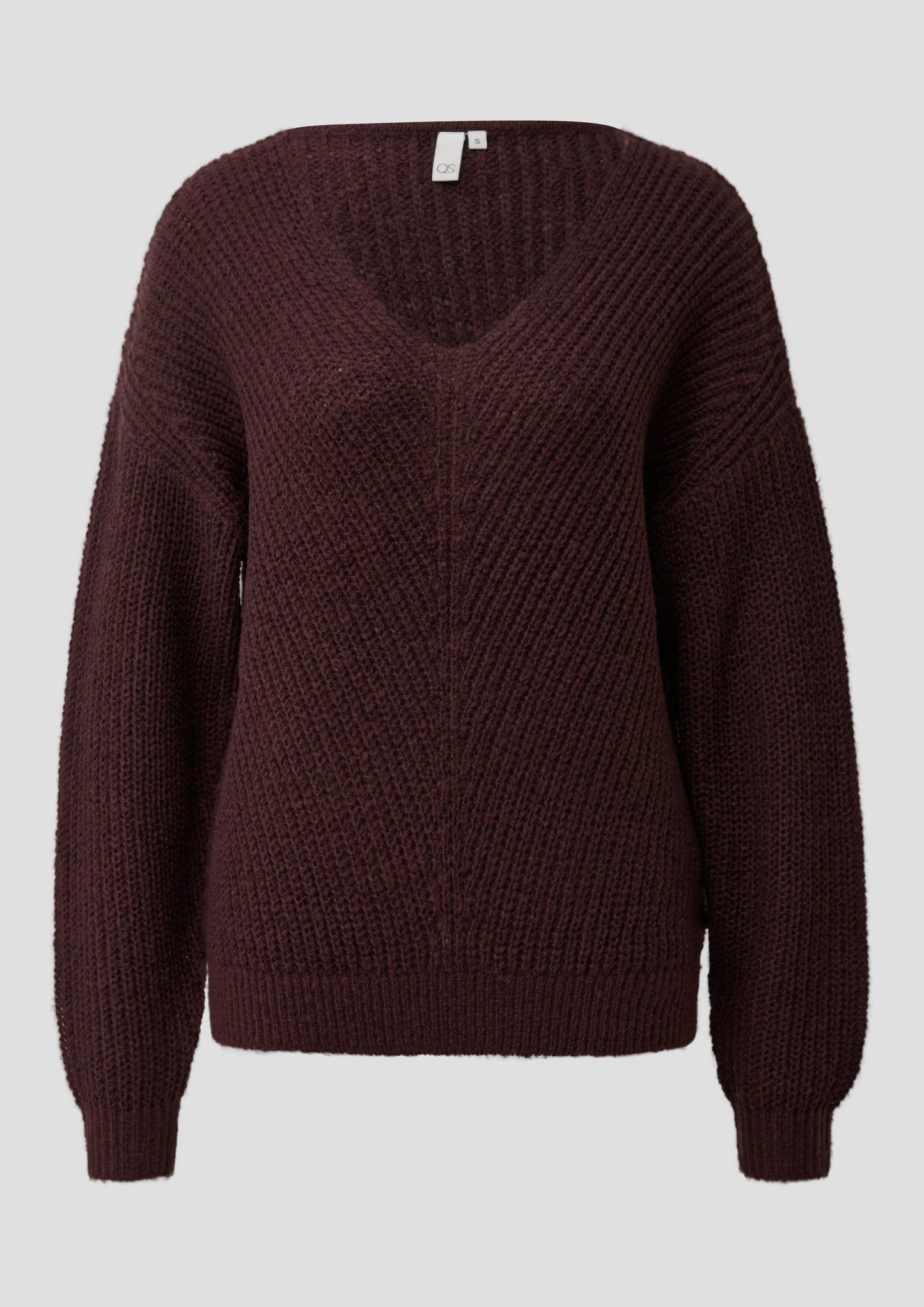 QS - Strickpullover mit V-Auschnitt - Farbe: Bordeaux