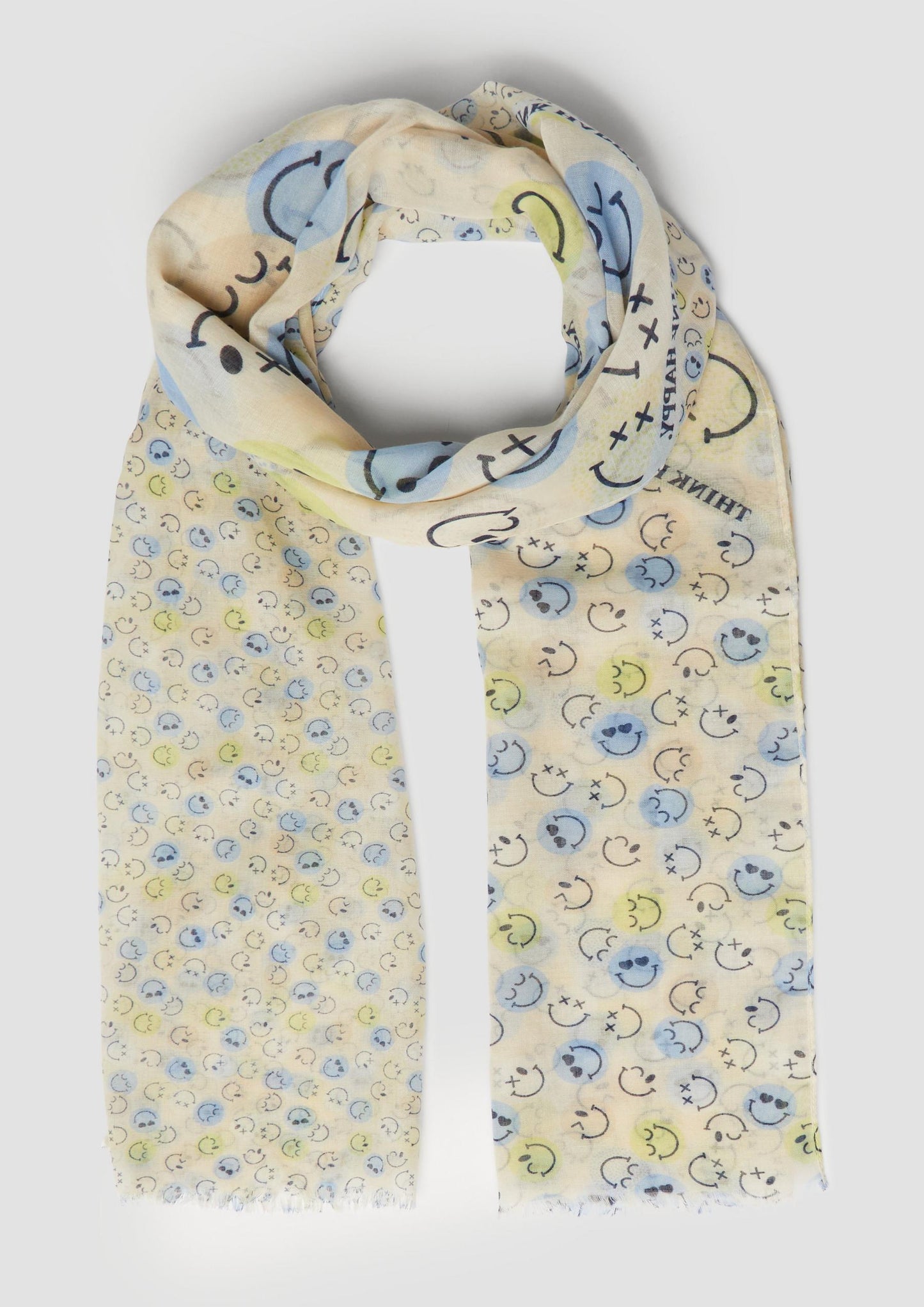 s.Oliver - Leichter Schal mit Smiley-Print - Farbe: Hellblau
