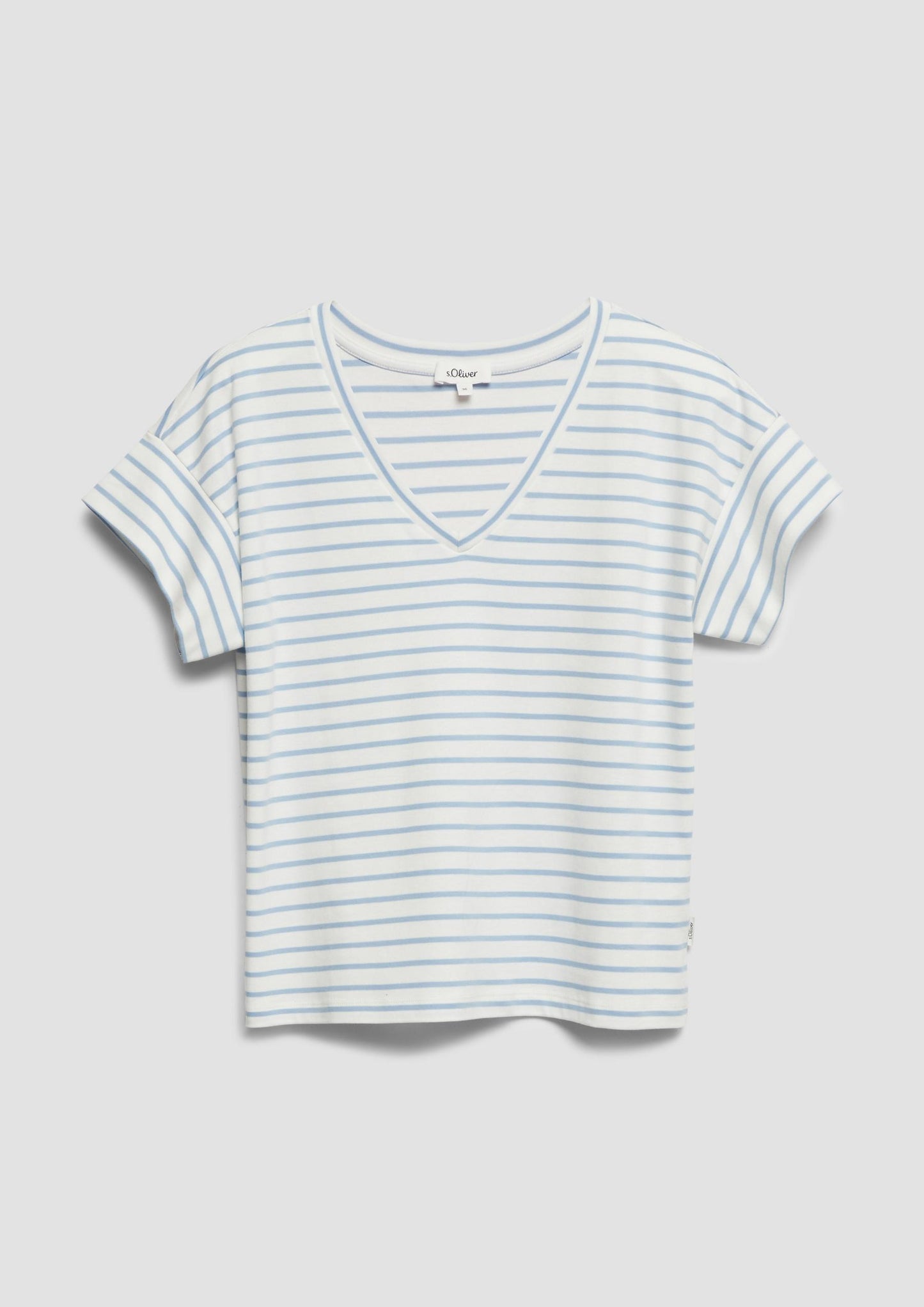 s.Oliver - Gestreiftes Jersey-T-Shirt mit V-Ausschnitt - Farbe: Hellblau