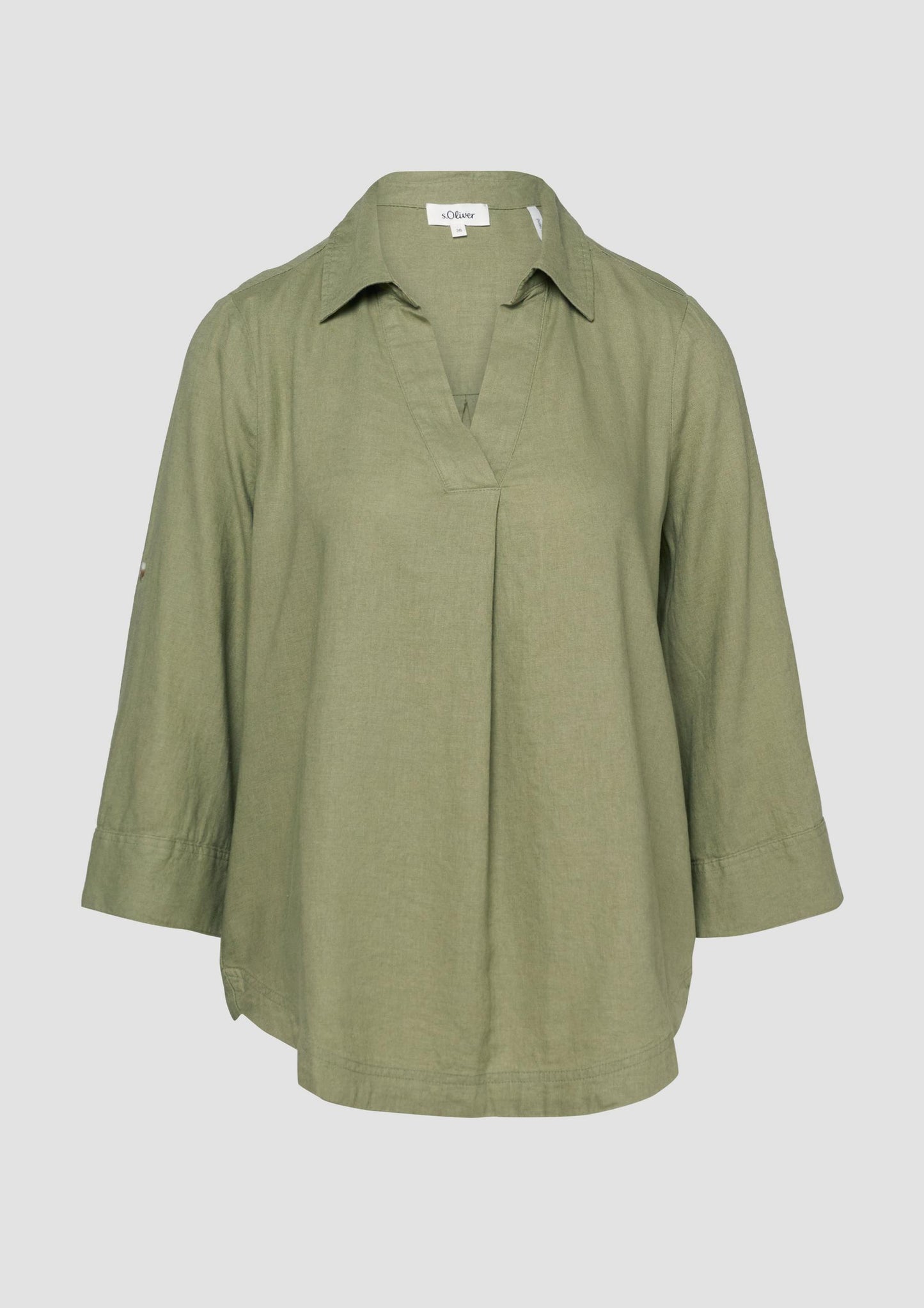 s.Oliver - Leinenmix-Bluse mit 3/4-Ärmeln und Turn-up - Farbe: Olivgruen