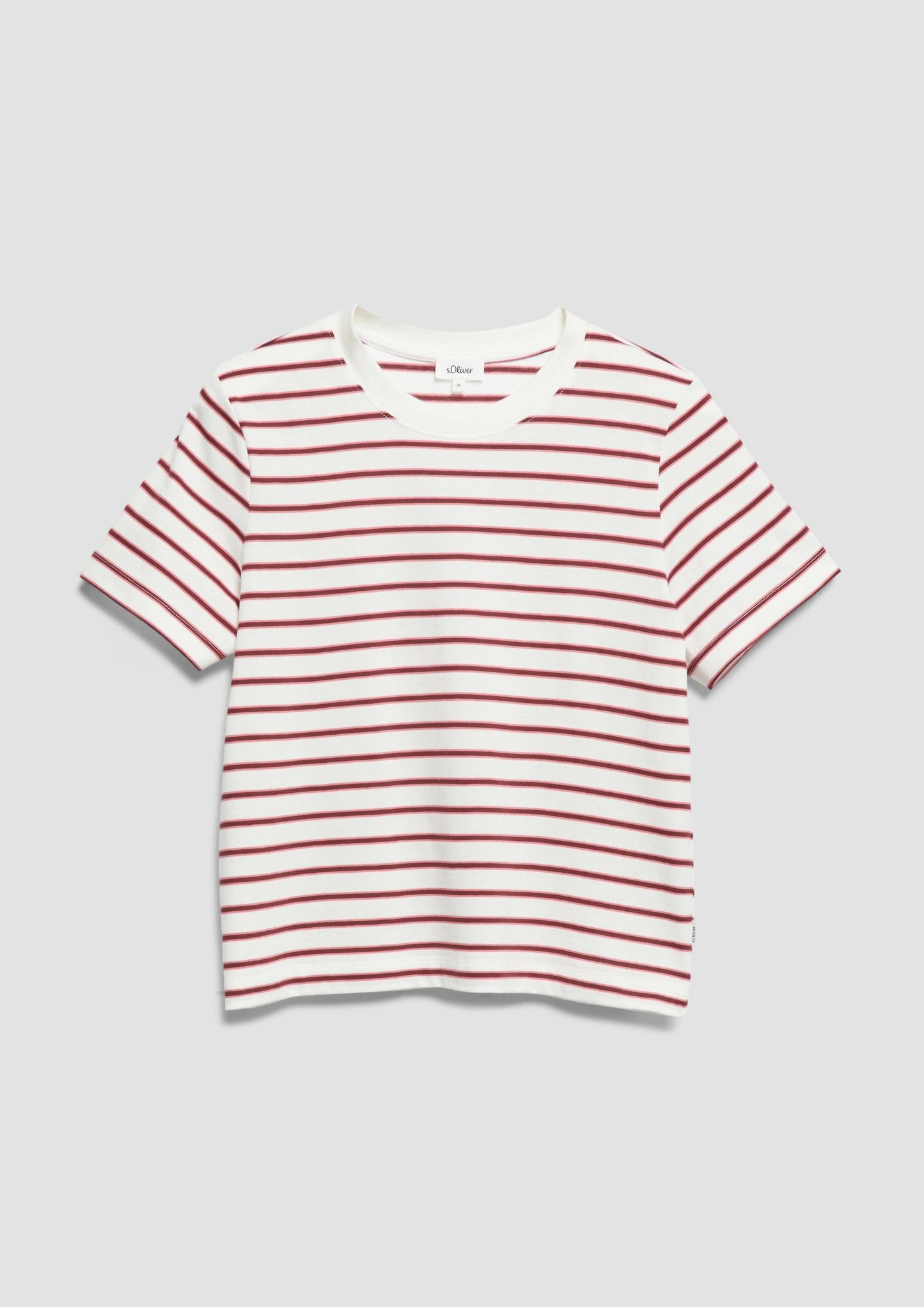 s.Oliver - Verkürztes T-Shirt mit Streifen - Farbe: Creme