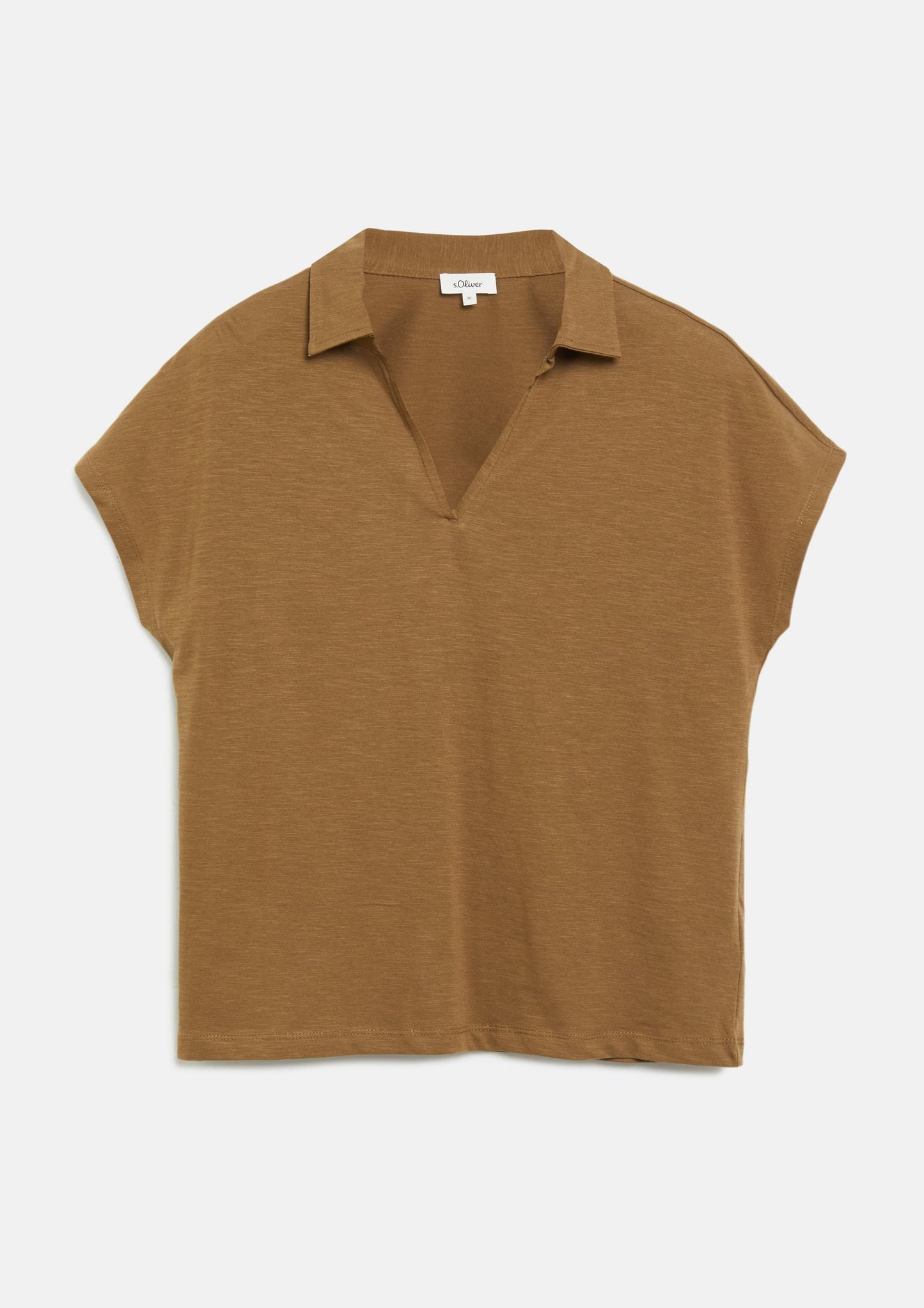 s.Oliver - T-Shirt mit Polokragen und überschnittenen Schultern - Farbe: Braun