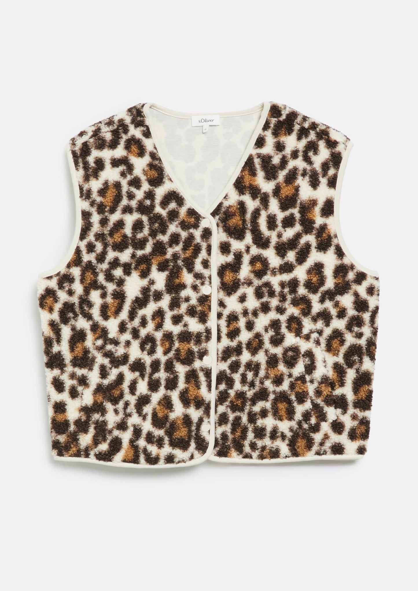 s.Oliver - Teddy-Weste mit Leo-Muster im Relaxed Fit - Farbe: Beige