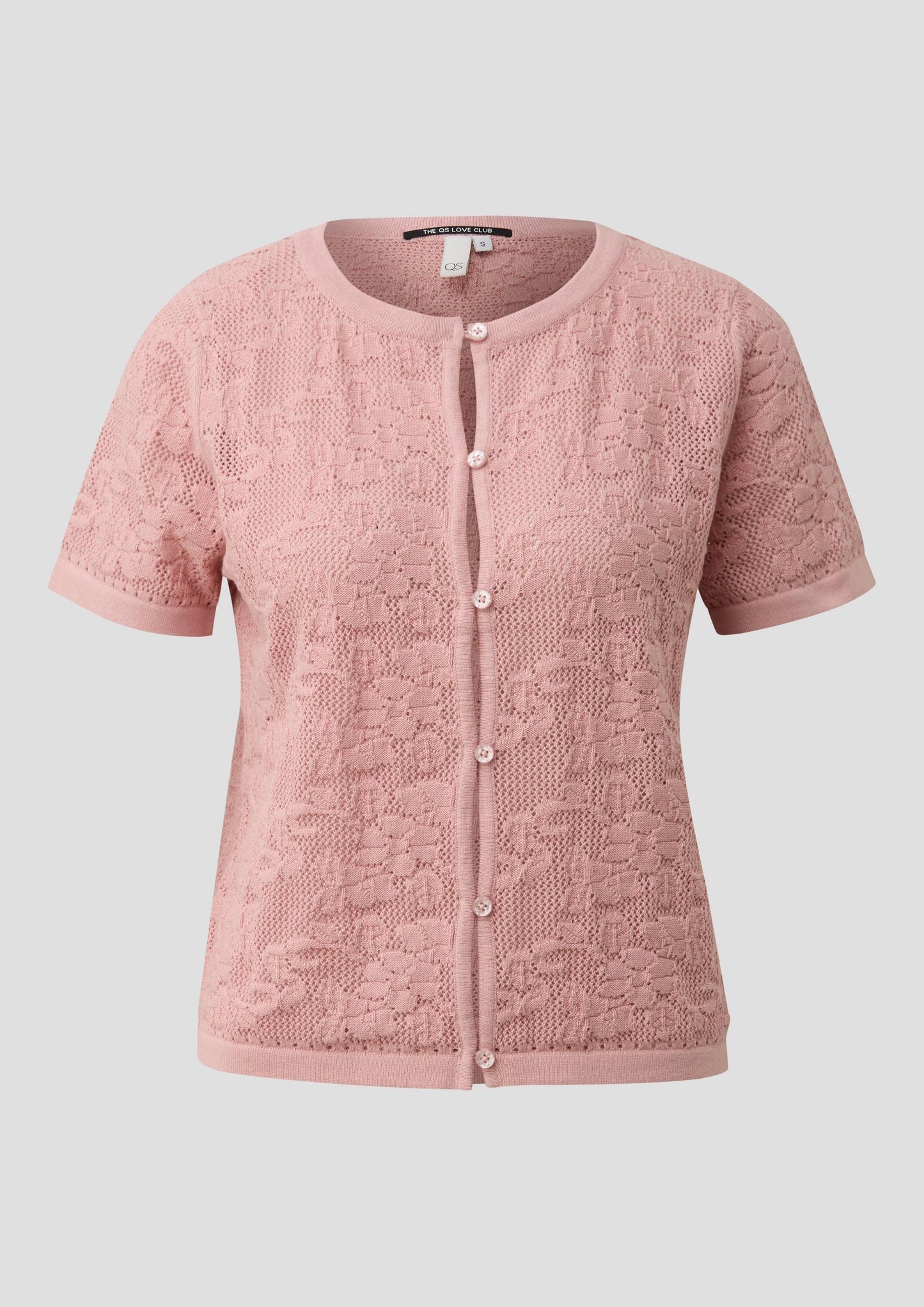 QS - Halbarmstrickjacke mit Ajourmuster - Farbe: Rosa