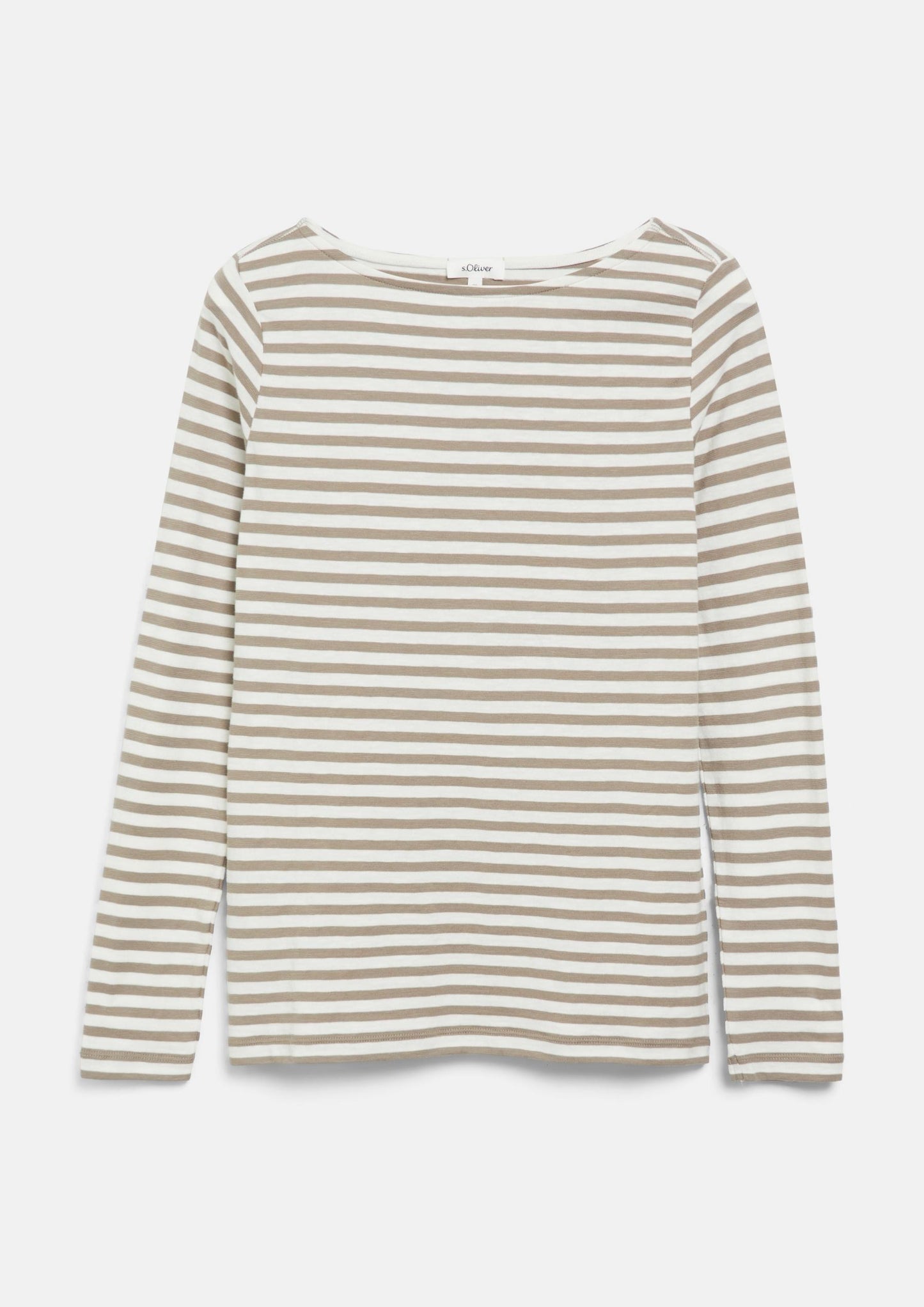 s.Oliver - Gestreiftes Langarmshirt aus Flammgarn mit U-Boot-Ausschnitt - Farbe: Sandfarben