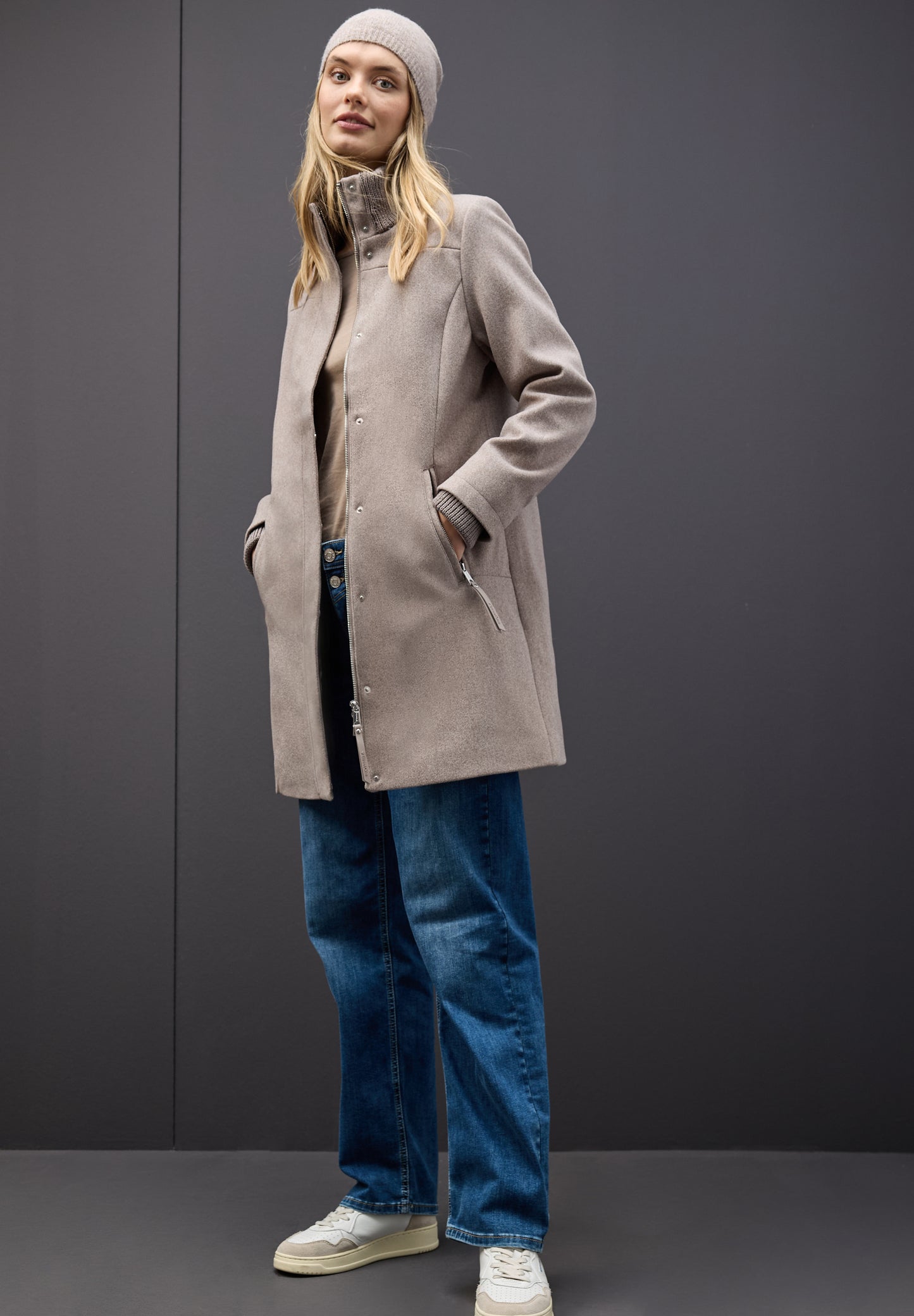 Street One Mantel mit Strickdetails - Farbe: Sandy Mocca Mel.