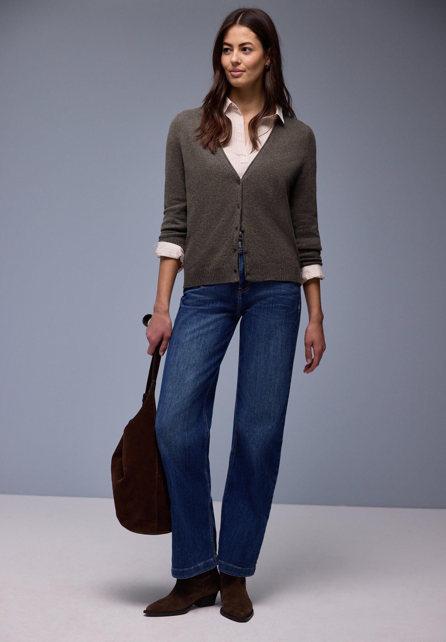 Street One - Kuscheliger V-Neck Cardigan - Farbe: braun