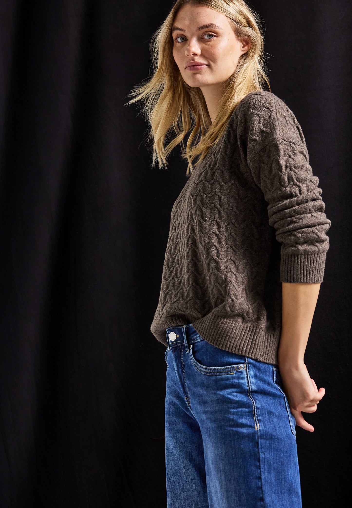 Street One Kuscheliger Strukturpullover - Farbe: dark nomad brown mel.