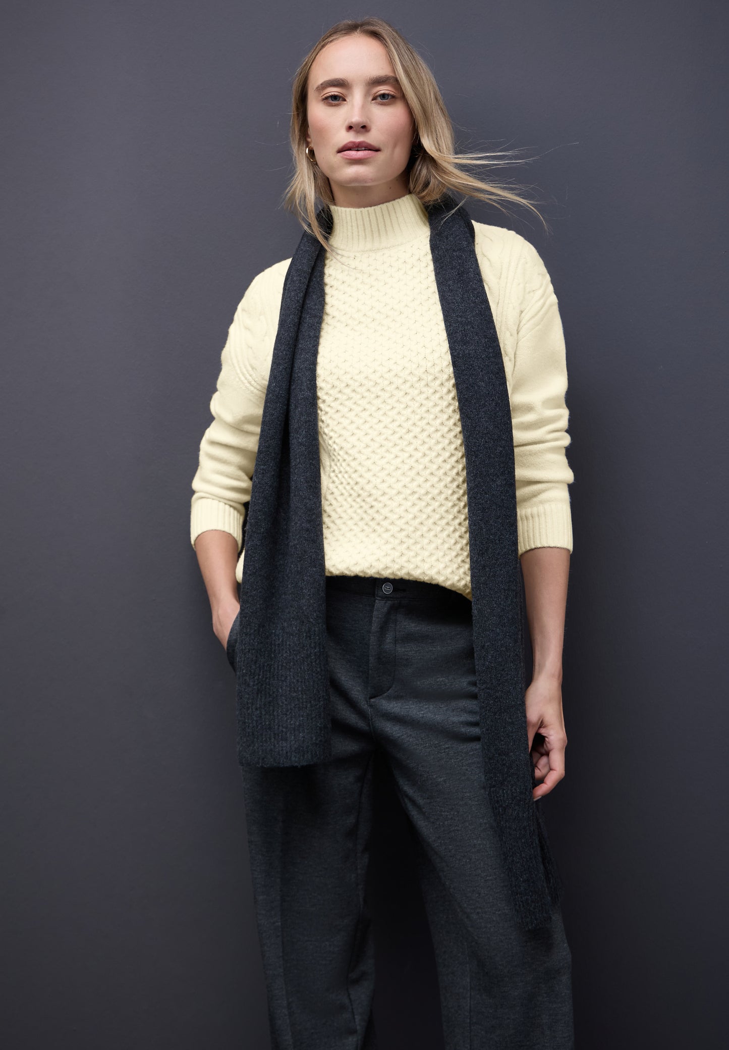 Street One Pullover mit Strickmuster - Farbe: soft beige