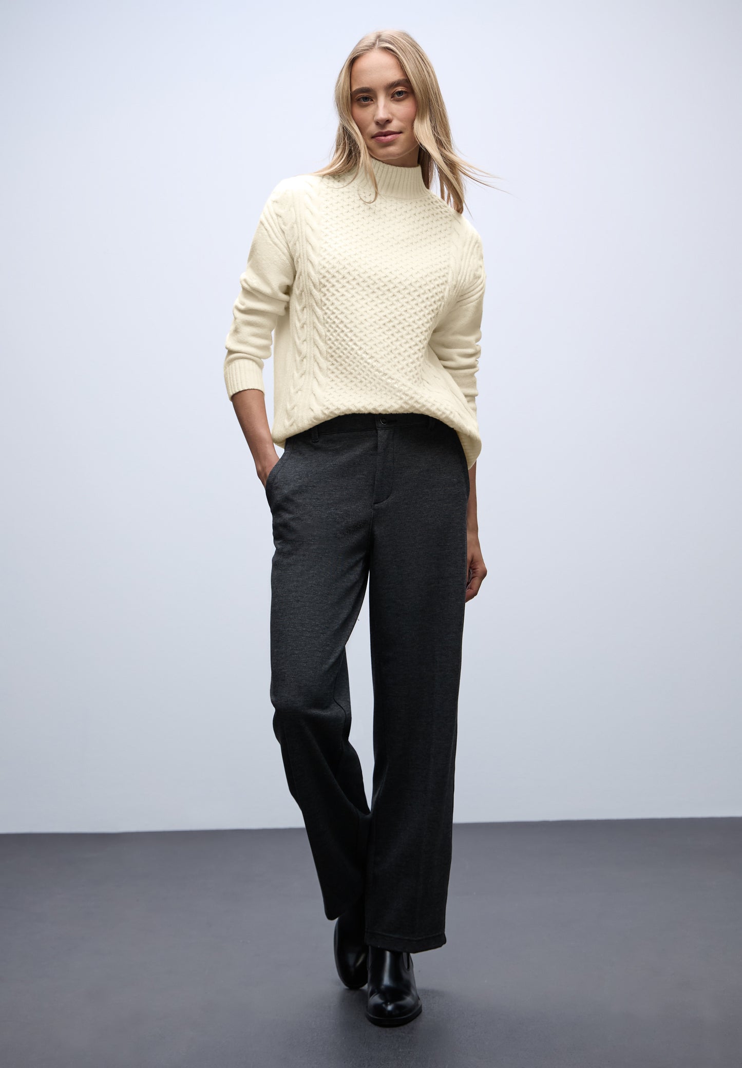 Street One Pullover mit Strickmuster - Farbe: soft beige