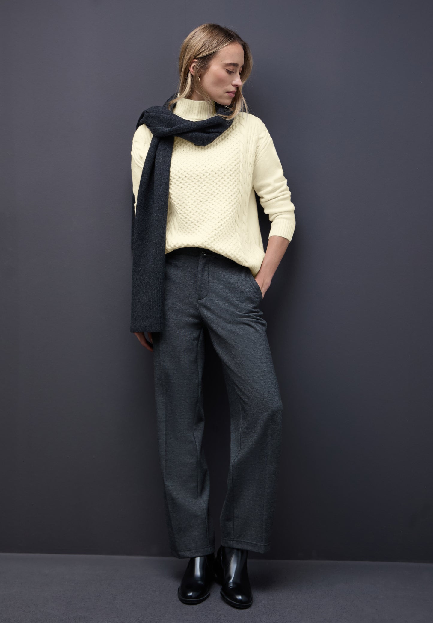 Street One Pullover mit Strickmuster - Farbe: soft beige