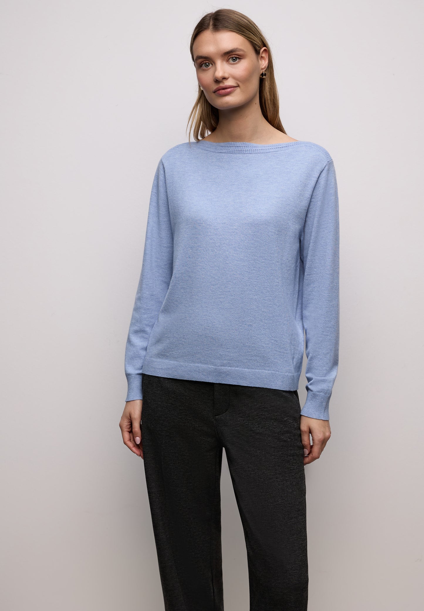 Street One - Basic U-Boot Pullover - Farbe: frosted blue mel.