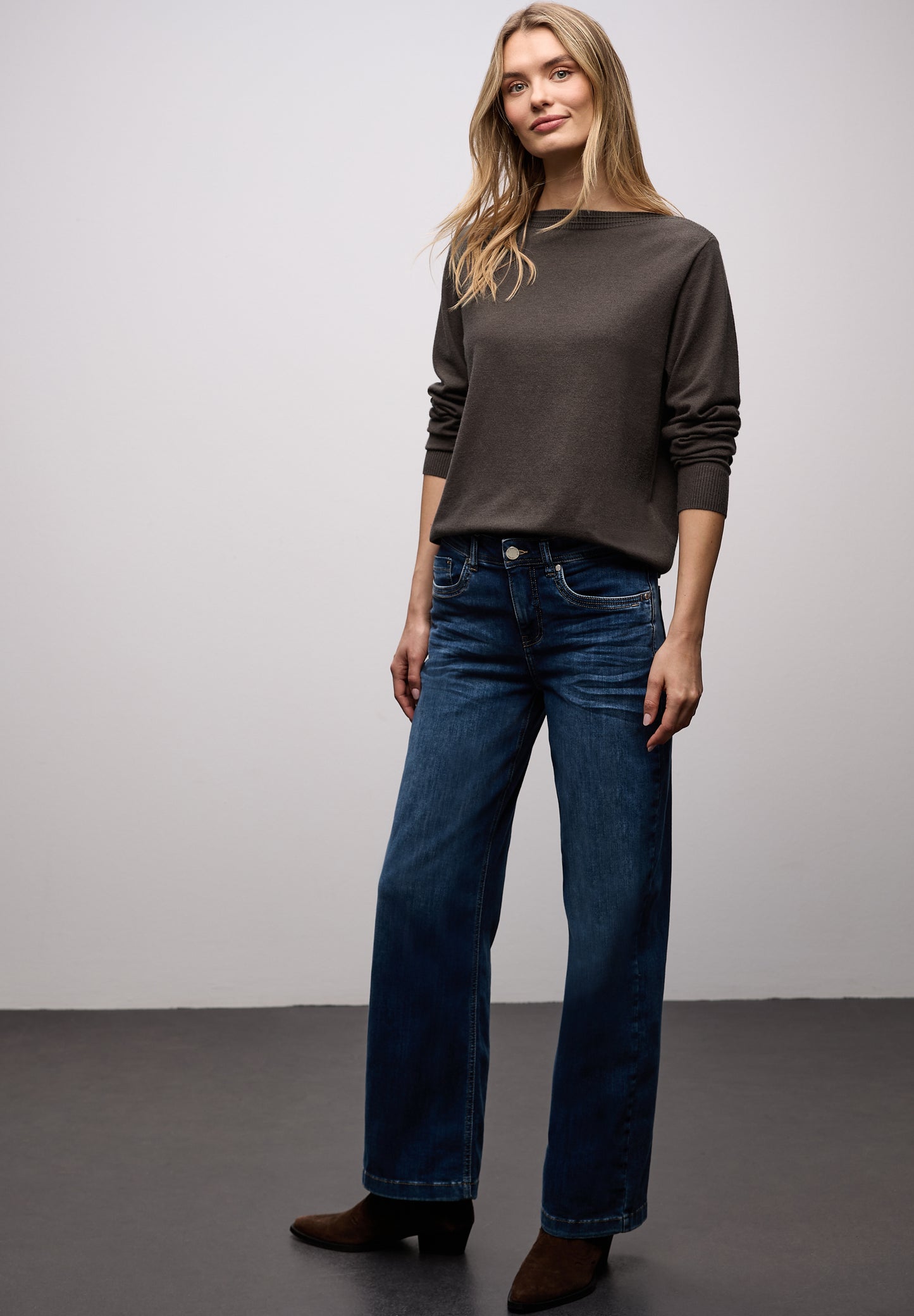 Street One - Basic U-Boot Pullover - Farbe: rustic brown mel.