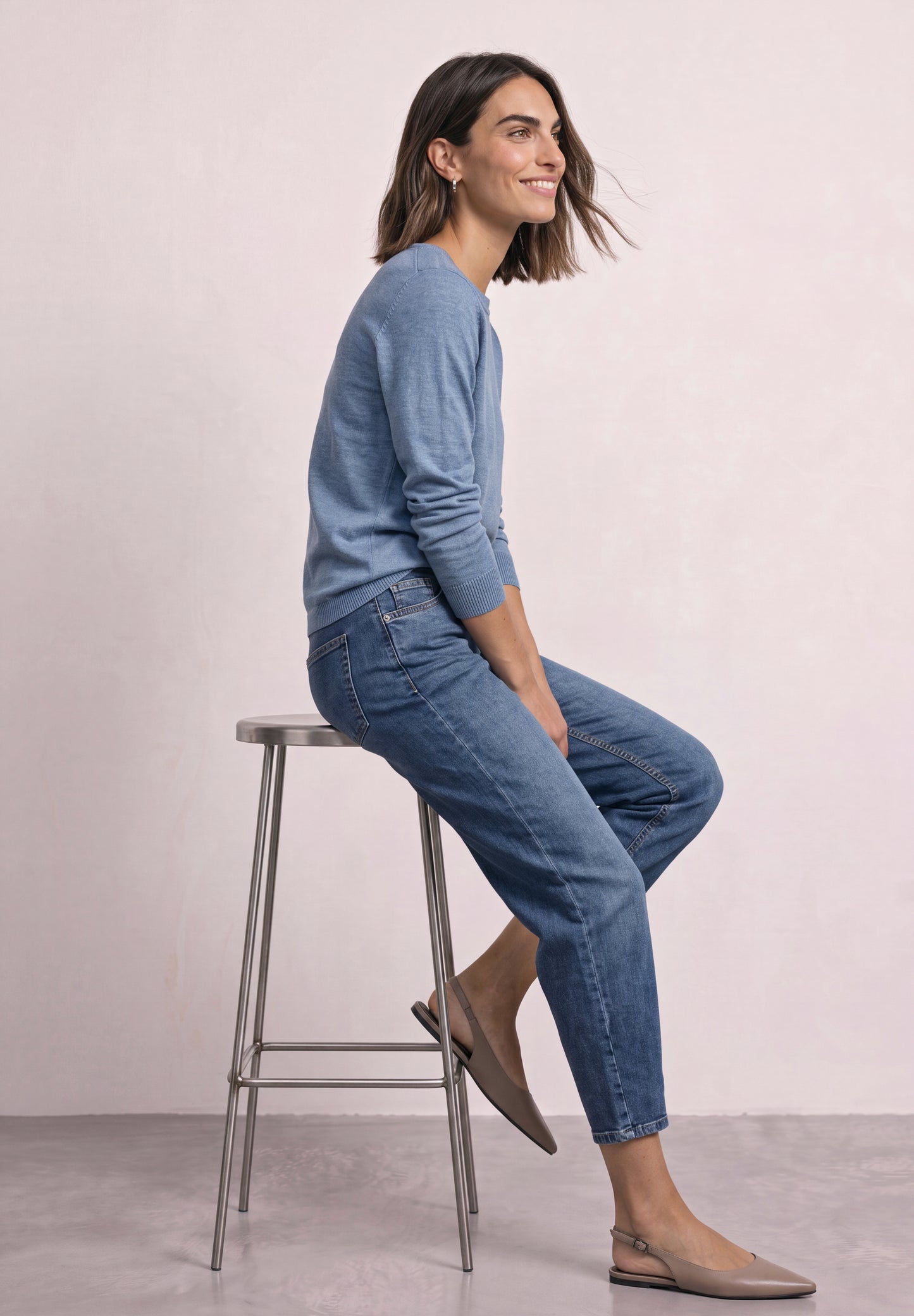 Street One - Basic Pullover mit U-Boot-Ausschnitt - Farbe: northern blue mel.