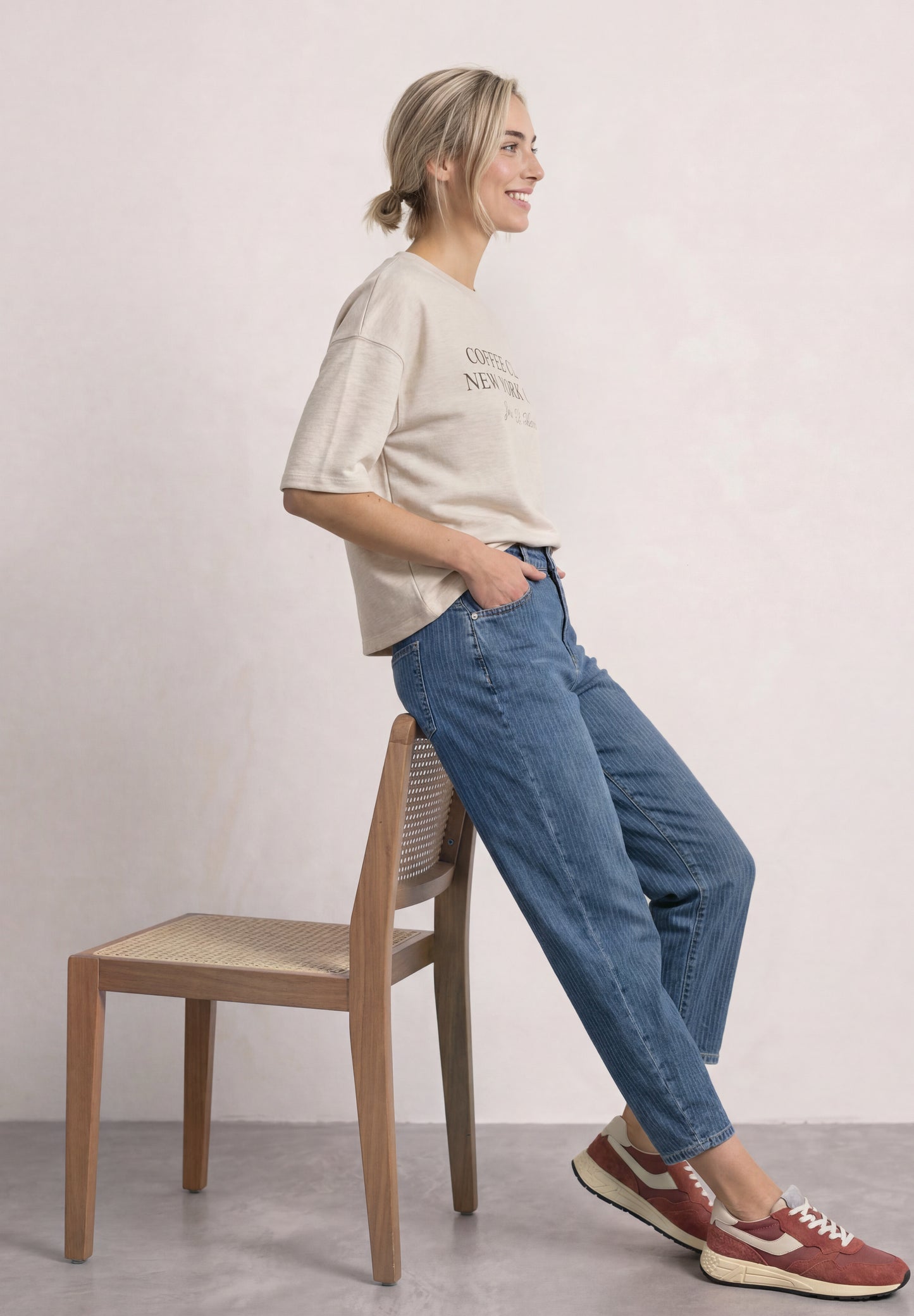Street One - Kurzarm Sweatshirt mit Wording - Farbe: clay sand mel.