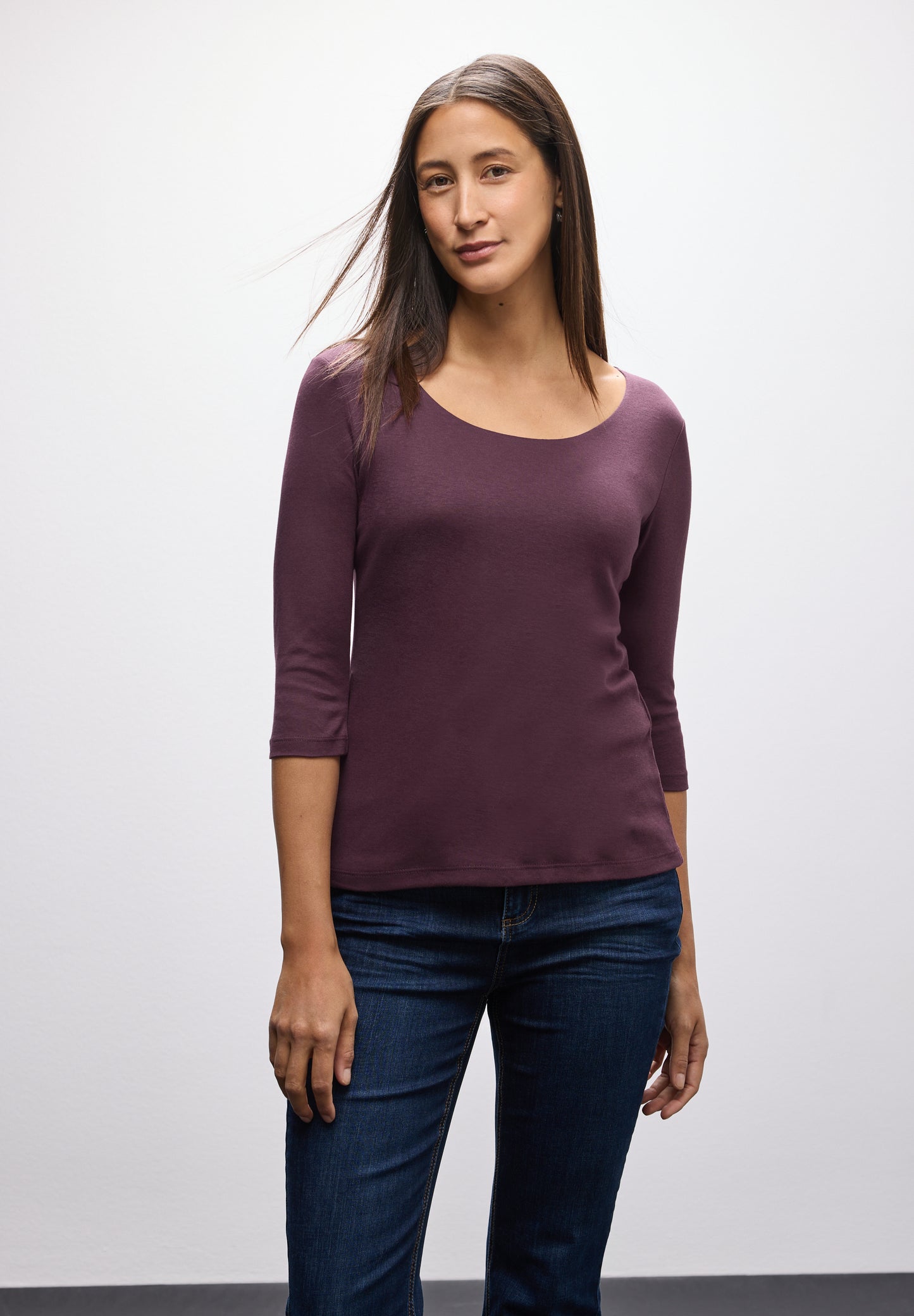 Street One Basic T-Shirt mit 3/4 Arm - Farbe: jazz berry