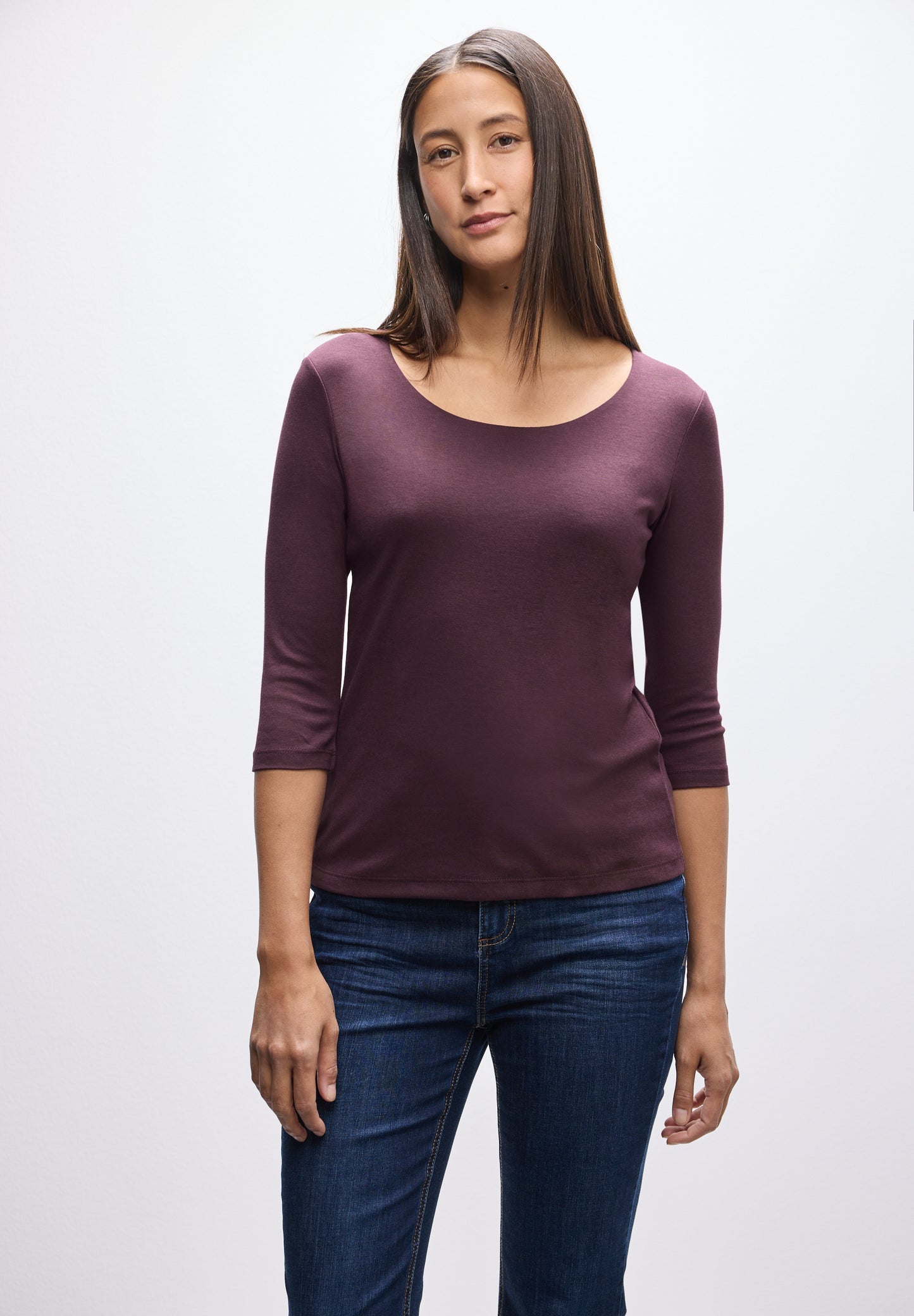 Street One Basic T-Shirt mit 3/4 Arm - Farbe: jazz berry