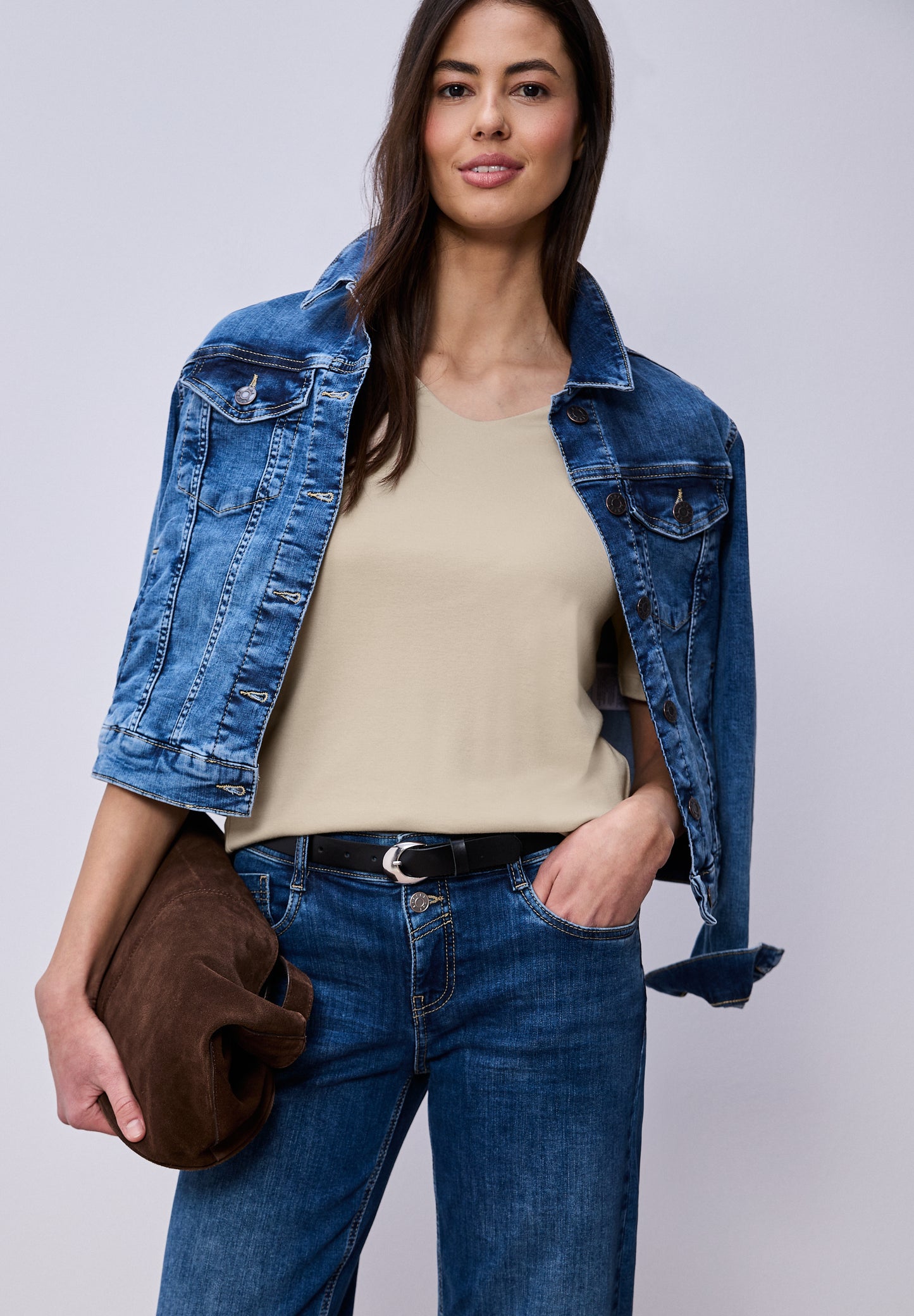 Street One - Basic T-Shirt mit blickdichter Front - Farbe: cotton beige