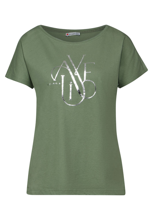 Street One - T-Shirt mit Wording - dry salvia green