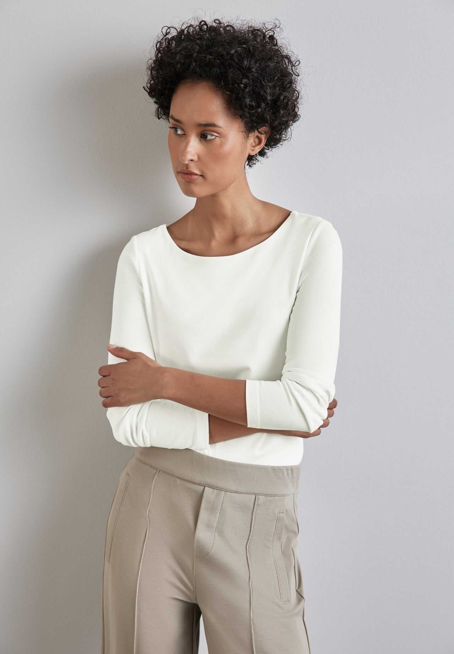 Street One Basic Shirt mit U-Boot-Ausschnitt - Farbe: ecru
