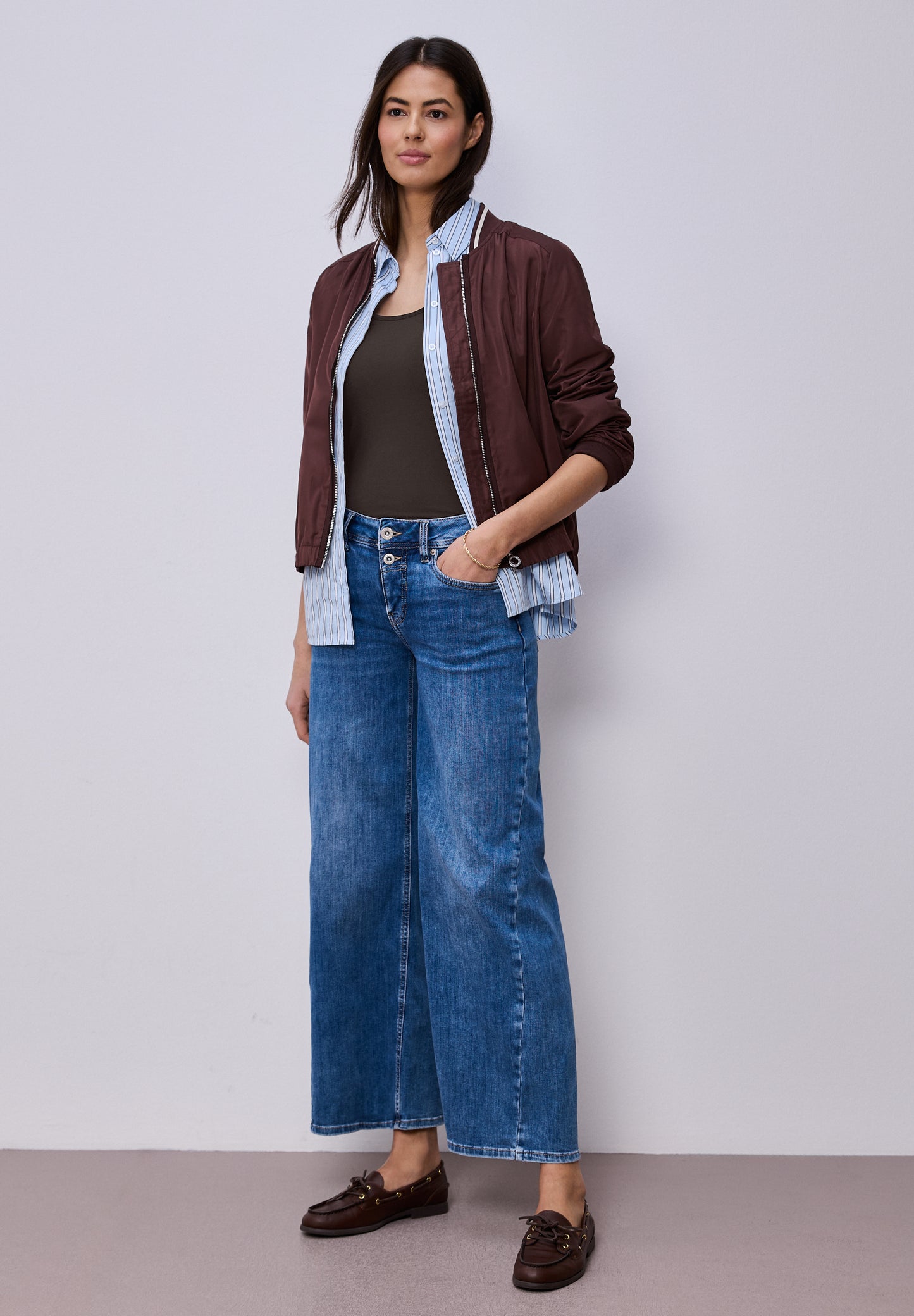 Street One - Basic Top mit Rundhals in Unifarbe - Farbe: espresso brown