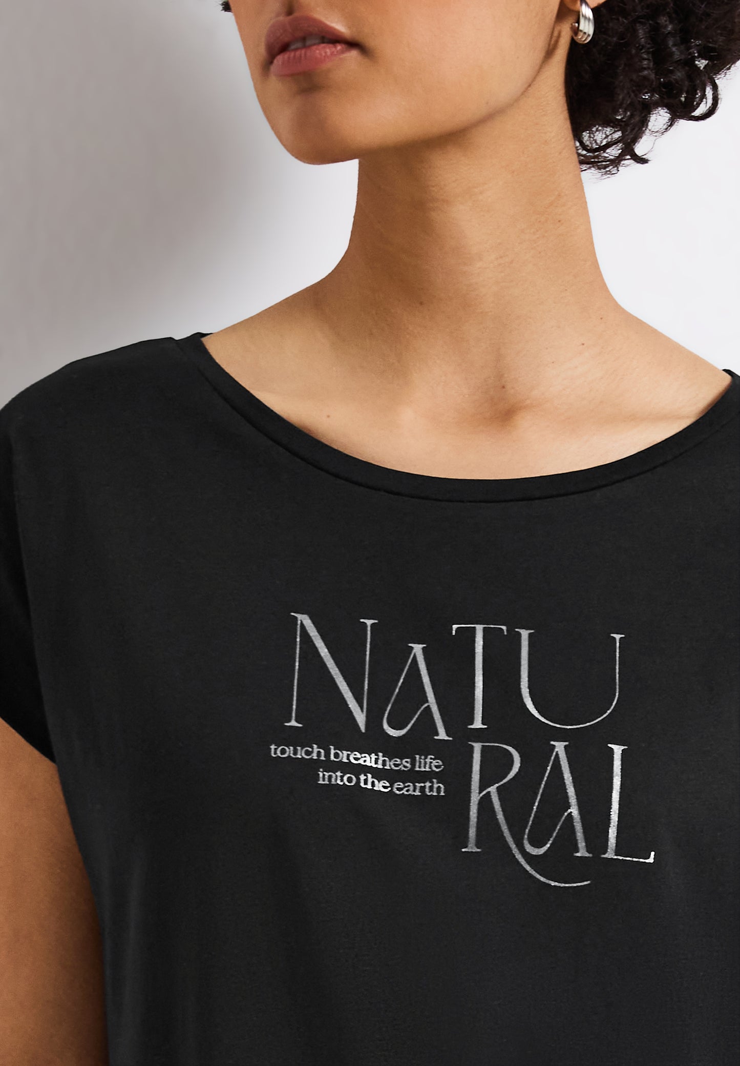 Street One Shirt mit Glitzer-Wording - Farbe: Black