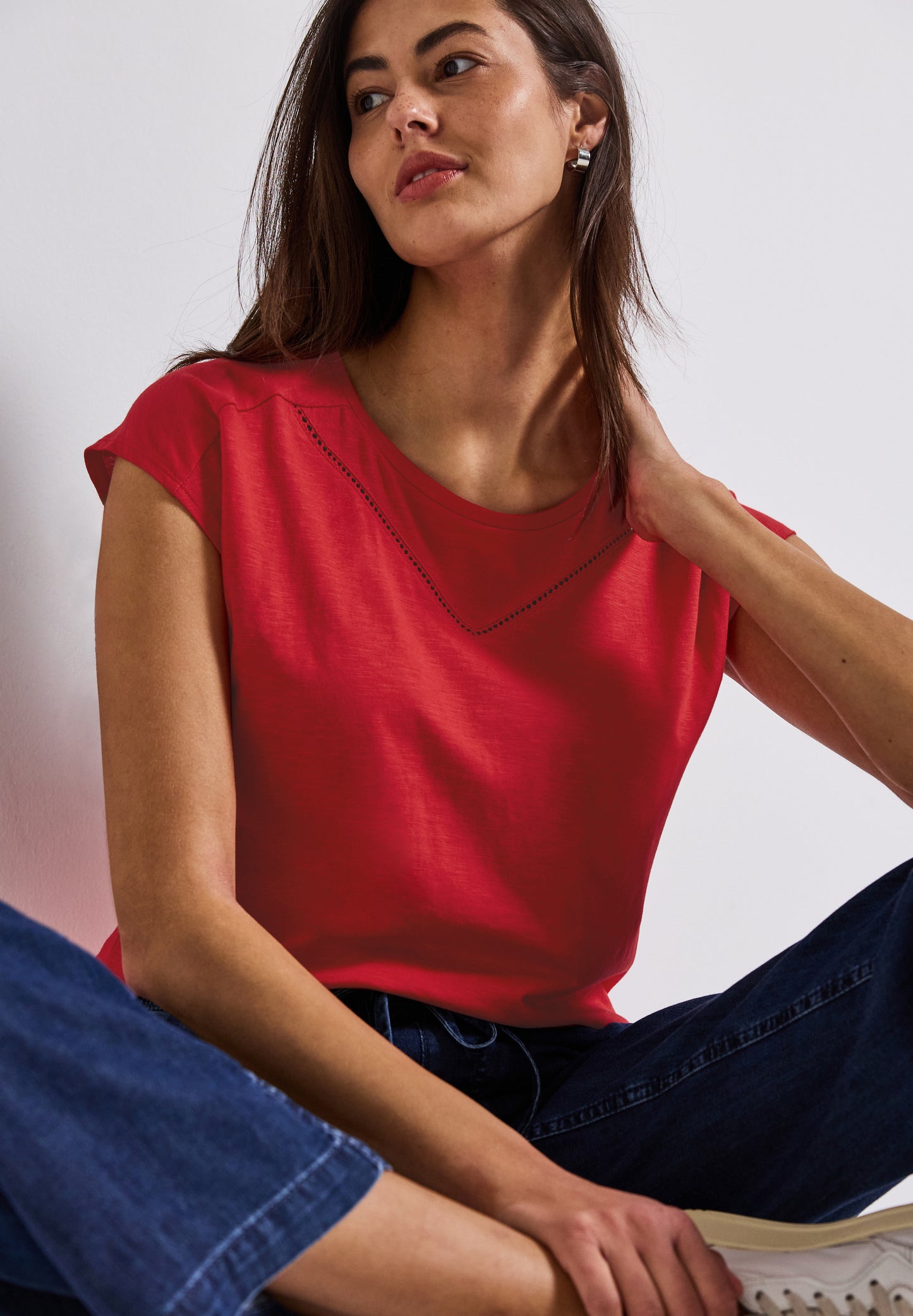 Street One Shirt mit Dekotape - Farbe: glory red