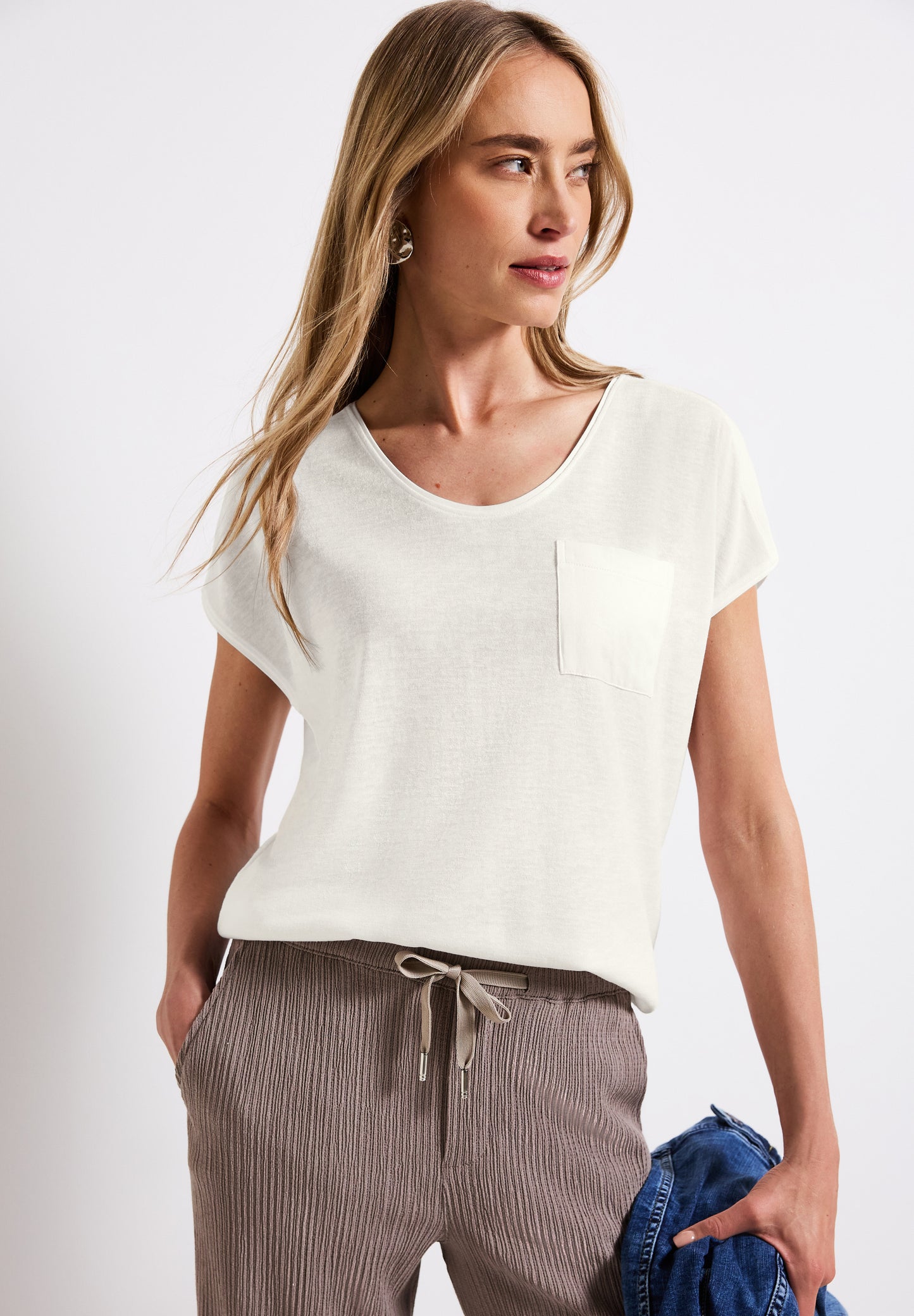 Street One Leinen-Look T-Shirt - Farbe: off white
