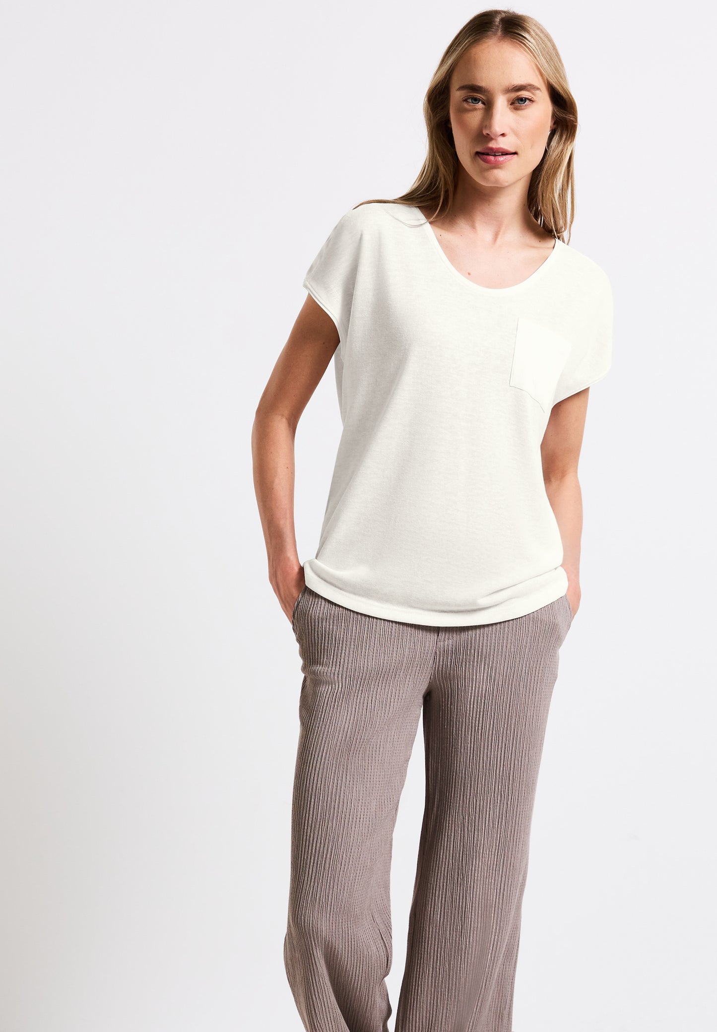 Street One Leinen-Look T-Shirt - Farbe: off white