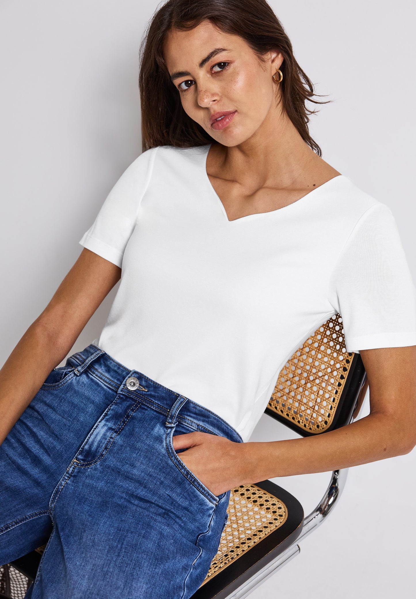 Street One T-Shirt mit Herzausschnitt - Farbe: White