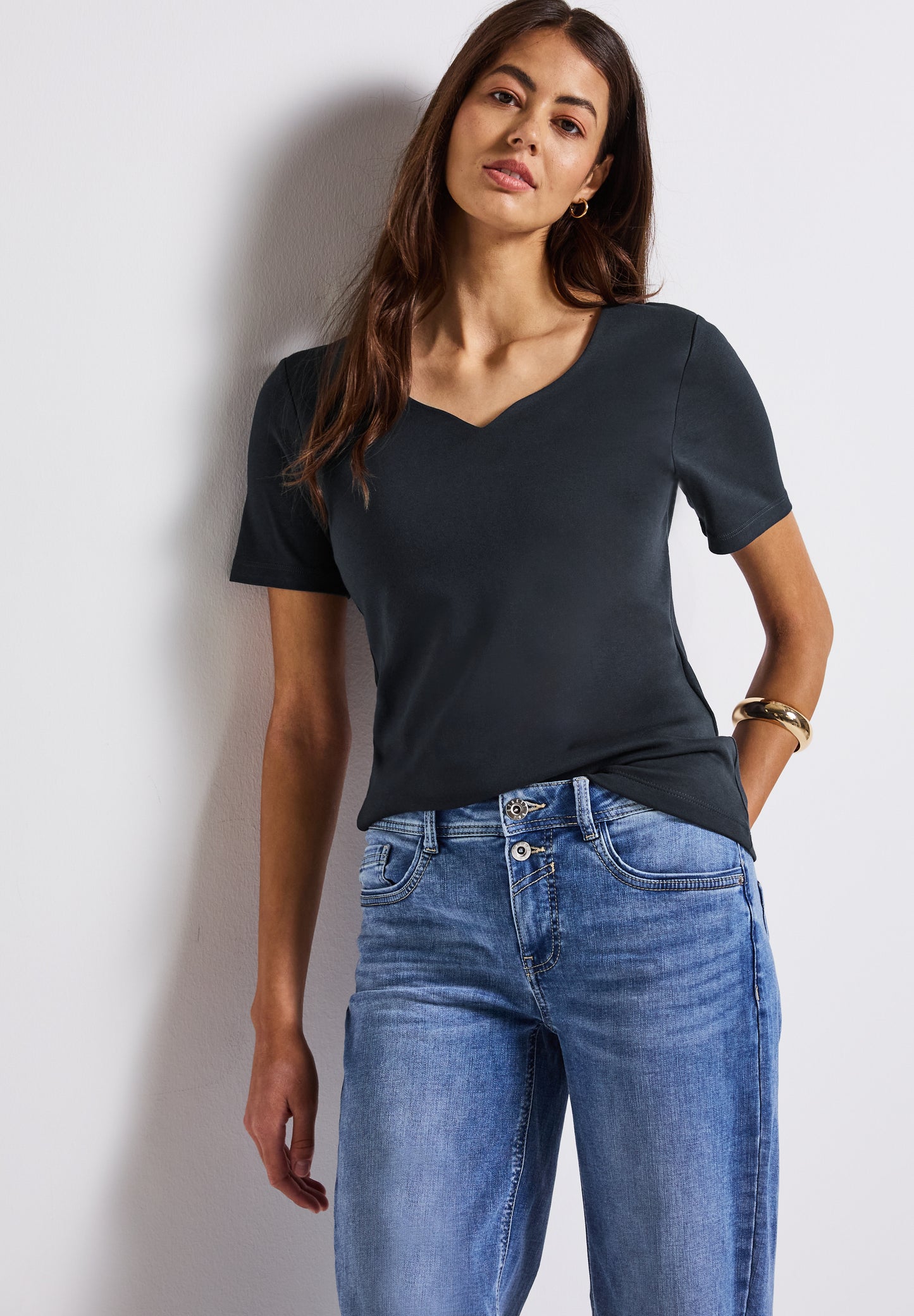 Street One T-Shirt mit Herzausschnitt - Farbe: deepwater blue