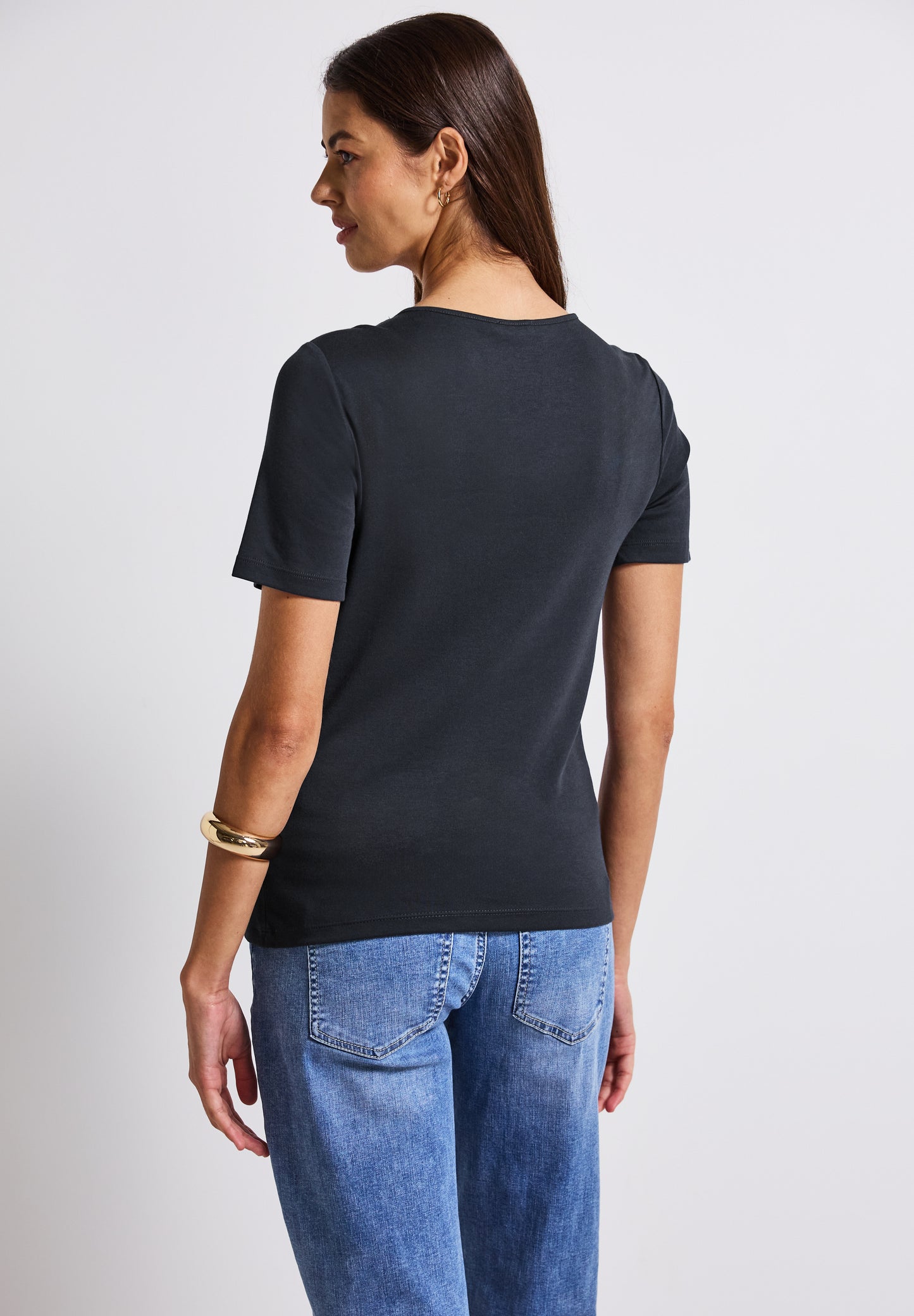 Street One T-Shirt mit Herzausschnitt - Farbe: deepwater blue